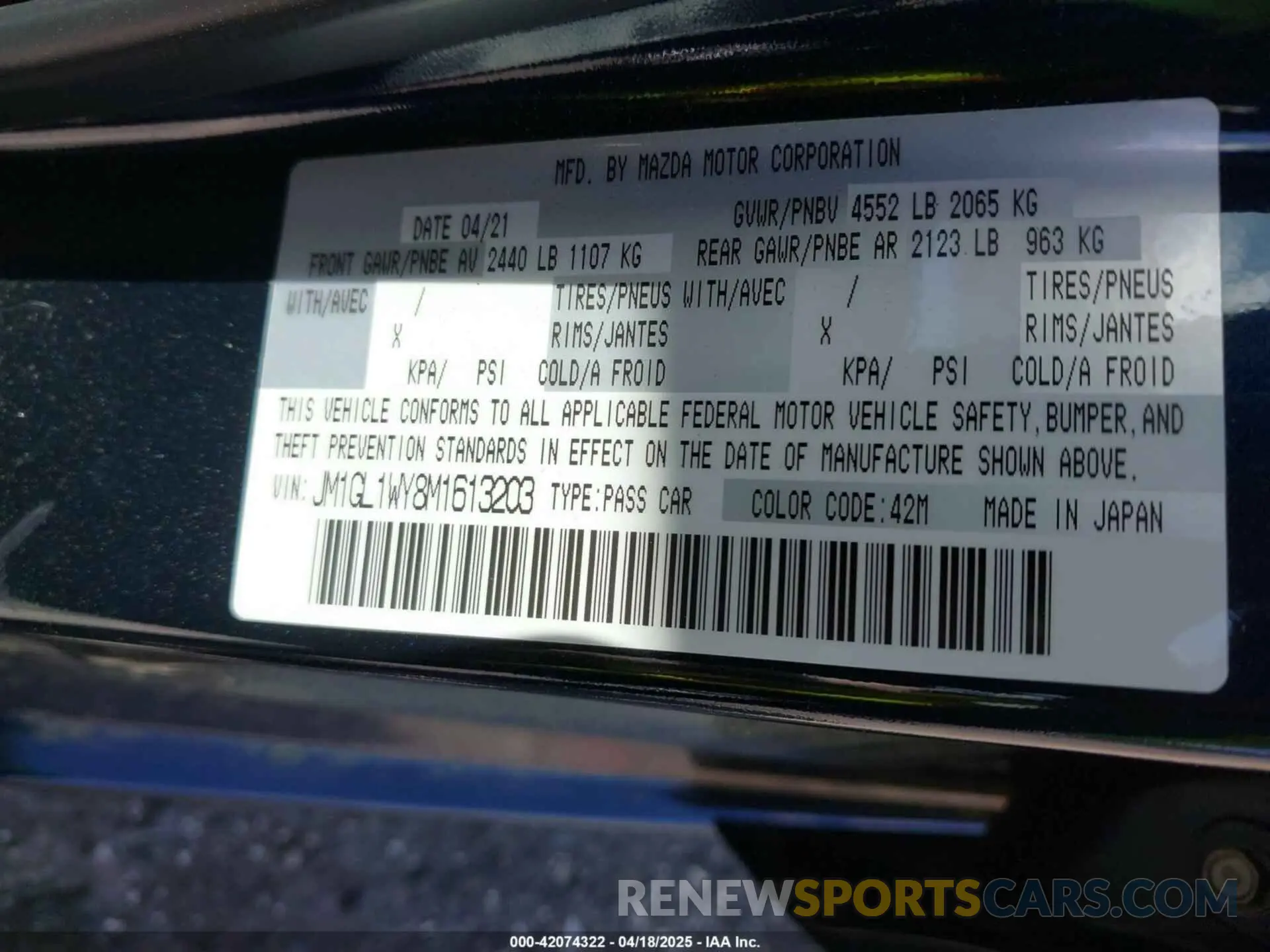9 Фотография поврежденного автомобиля JM1GL1WY8M1613203 MAZDA MAZDA6 2021
