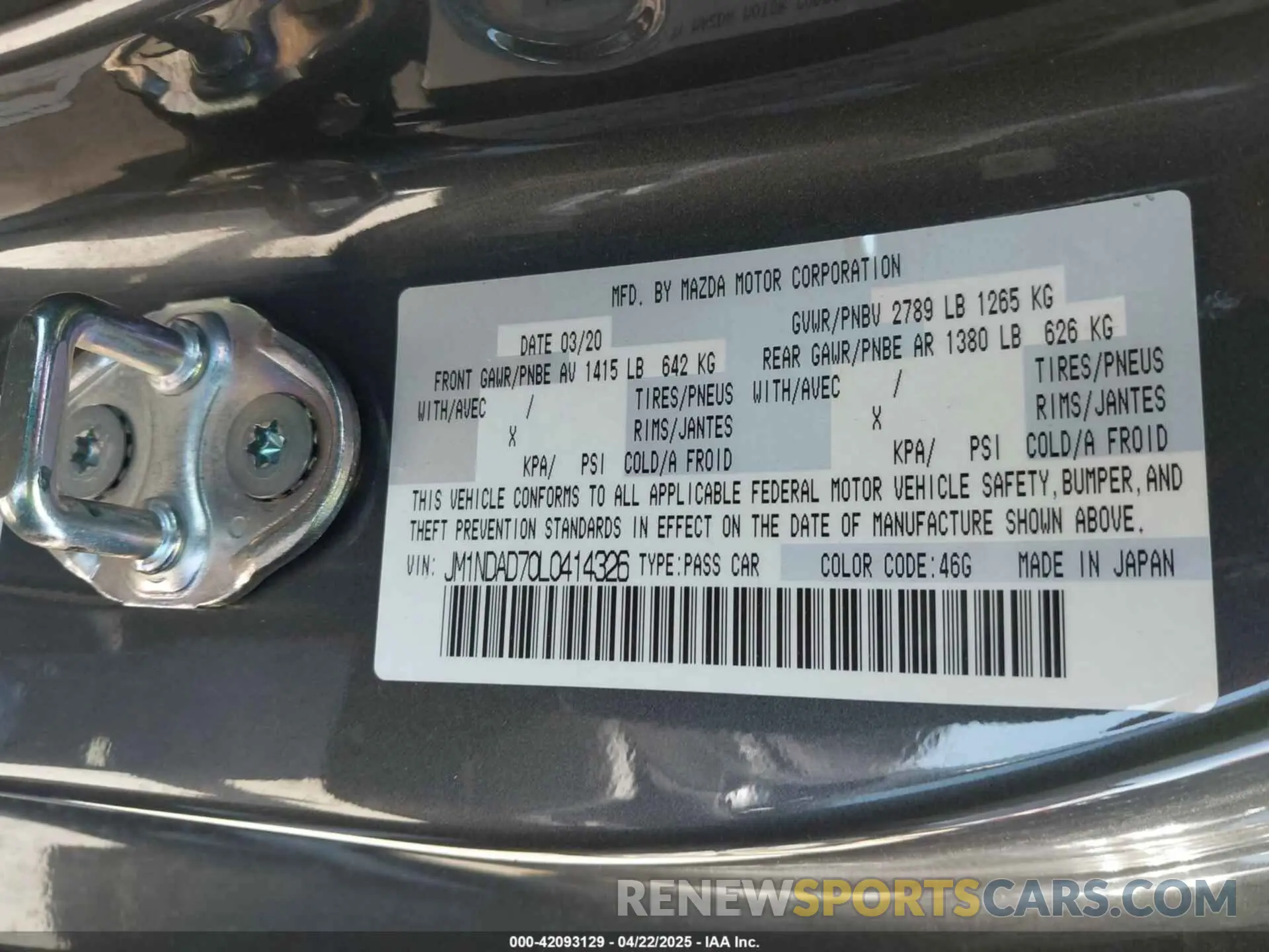 9 Фотография поврежденного автомобиля JM1NDAD70L0414326 MAZDA MX-5 MIATA 2020