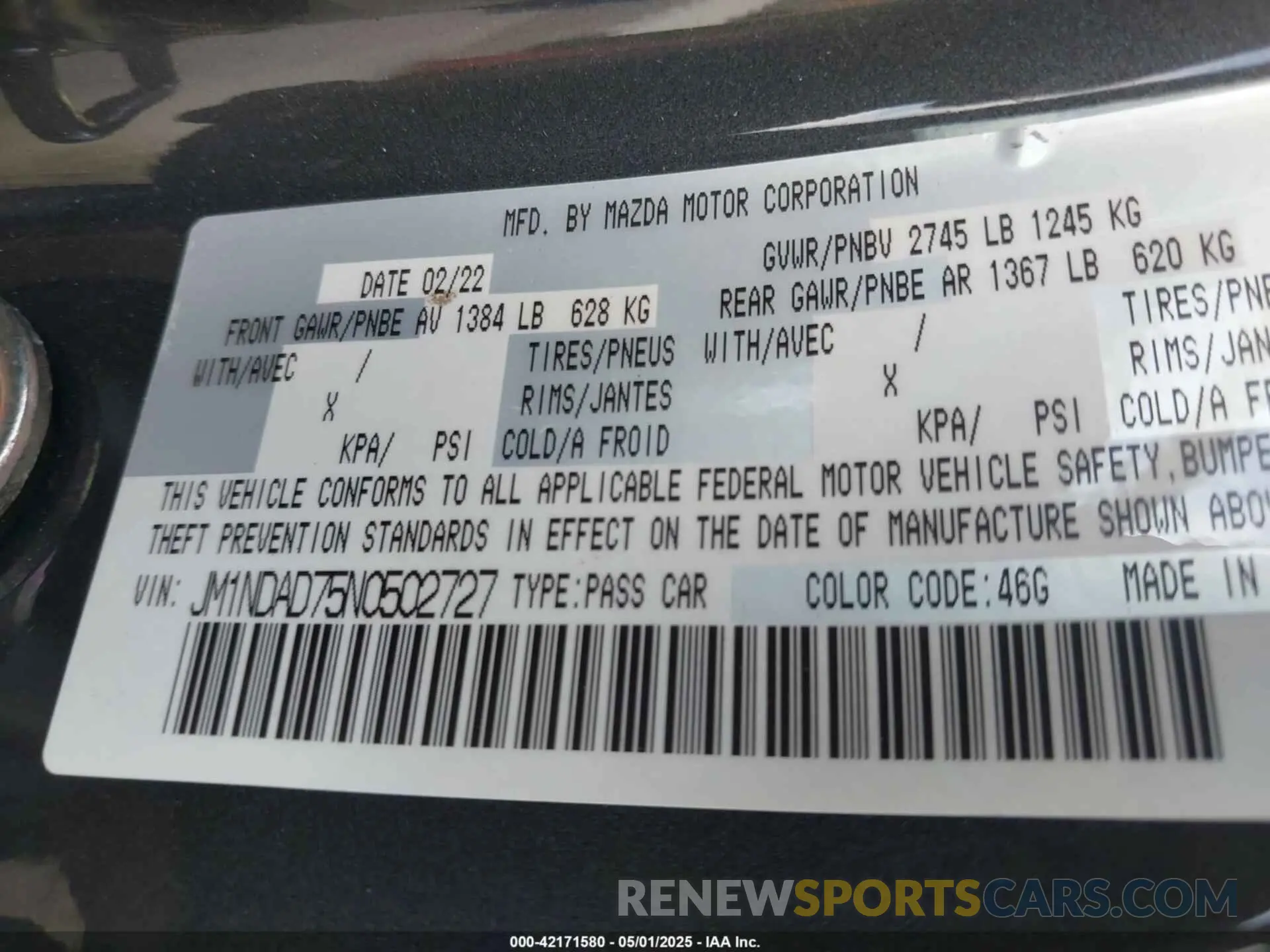 9 Фотография поврежденного автомобиля JM1NDAD75N0502727 MAZDA MX-5 MIATA 2022