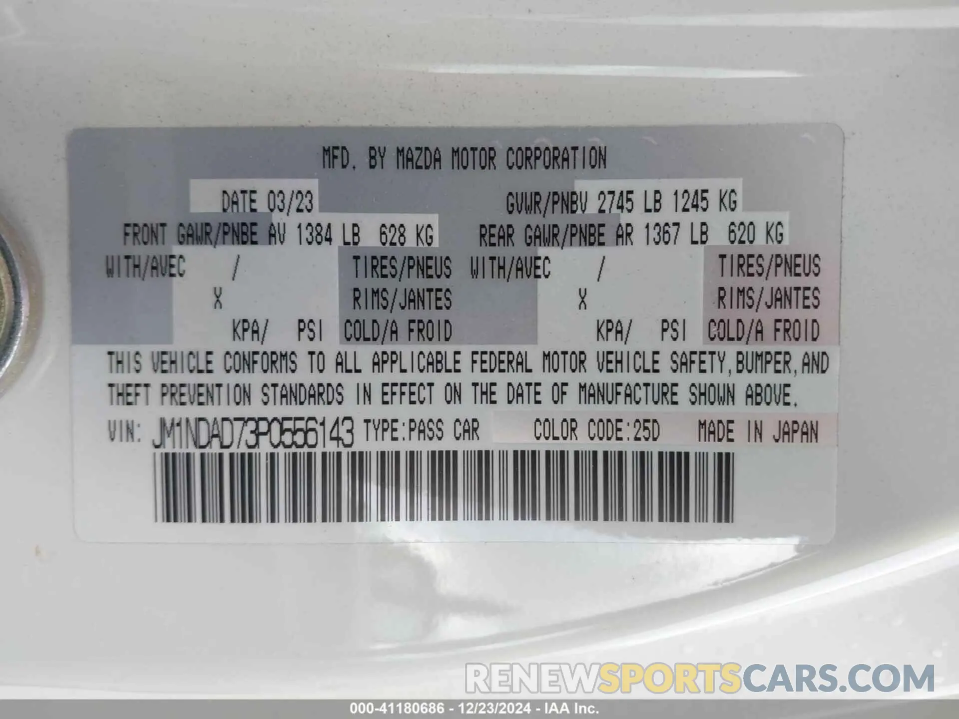 9 Photograph of a damaged car JM1NDAD73P0556143 MAZDA MX-5 MIATA 2023
