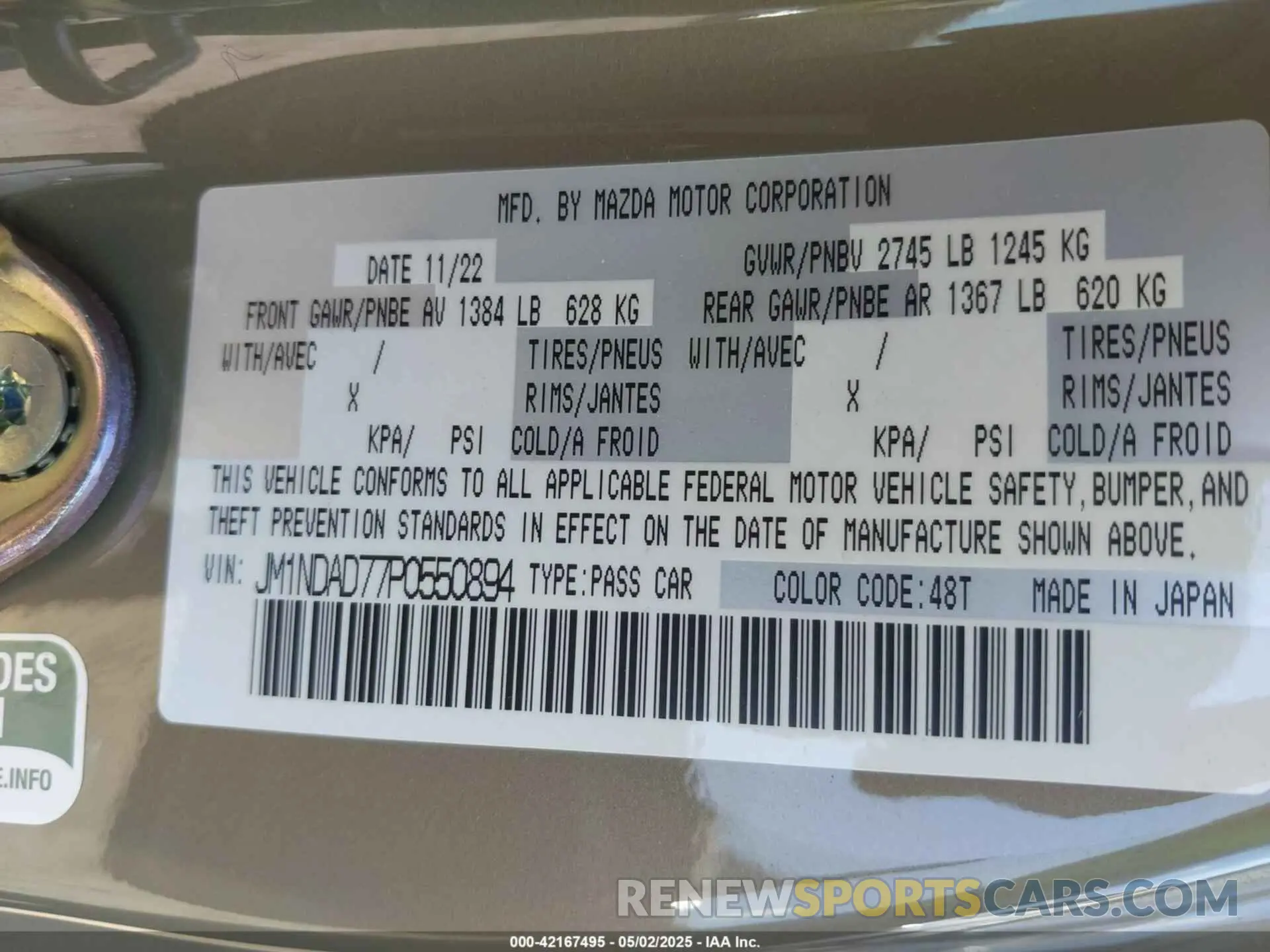 9 Photograph of a damaged car JM1NDAD77P0550894 MAZDA MX-5 MIATA 2023