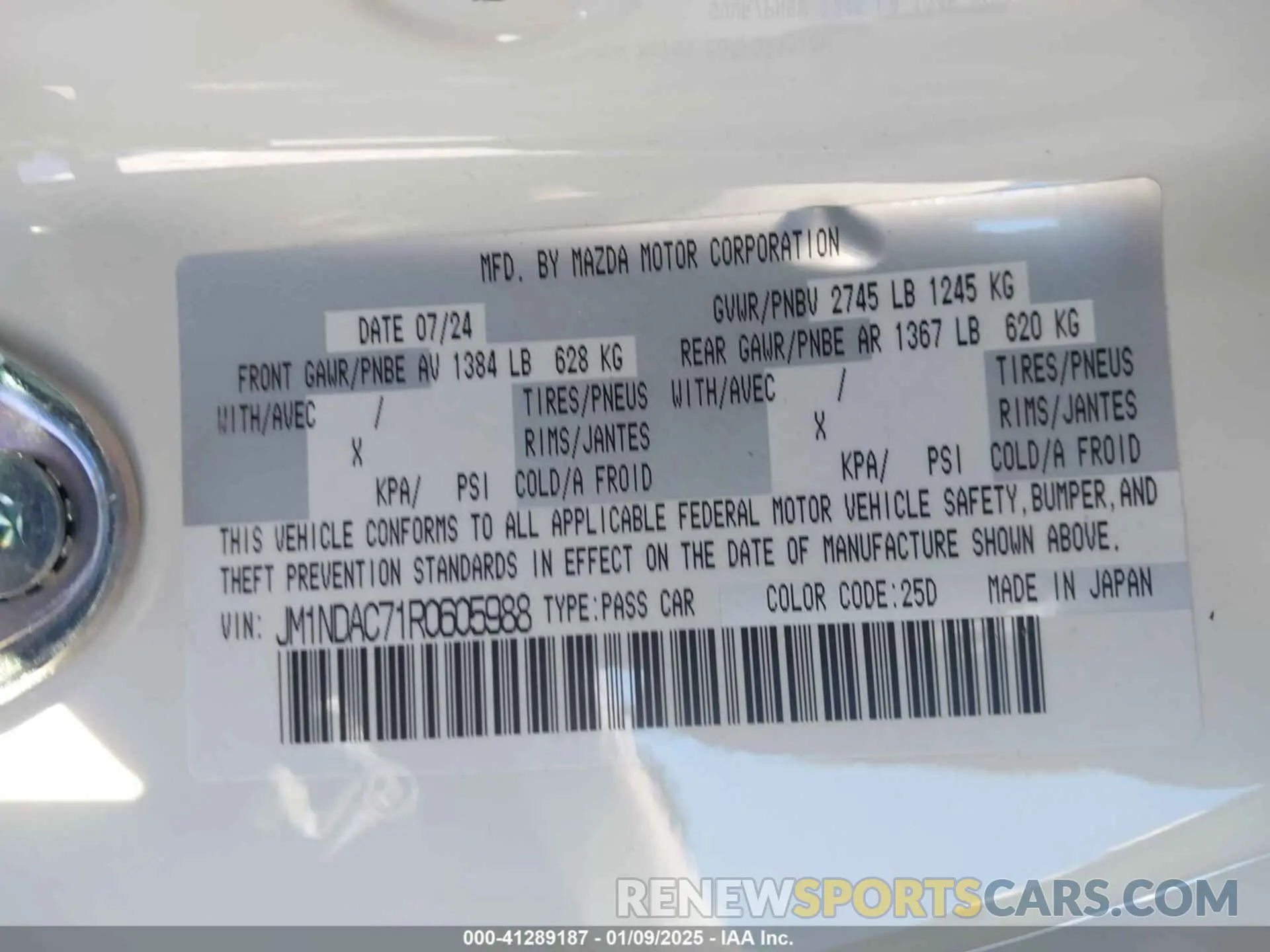 9 Photograph of a damaged car JM1NDAC71R0605988 MAZDA MX-5 MIATA 2024