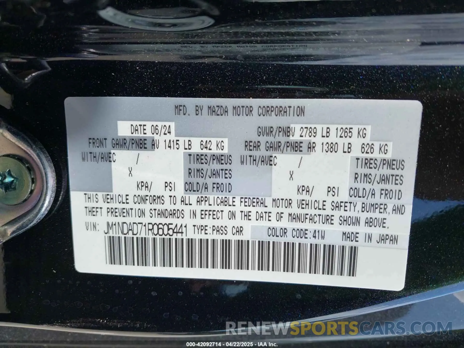 9 Фотография поврежденного автомобиля JM1NDAD71R0605441 MAZDA MX-5 MIATA 2024