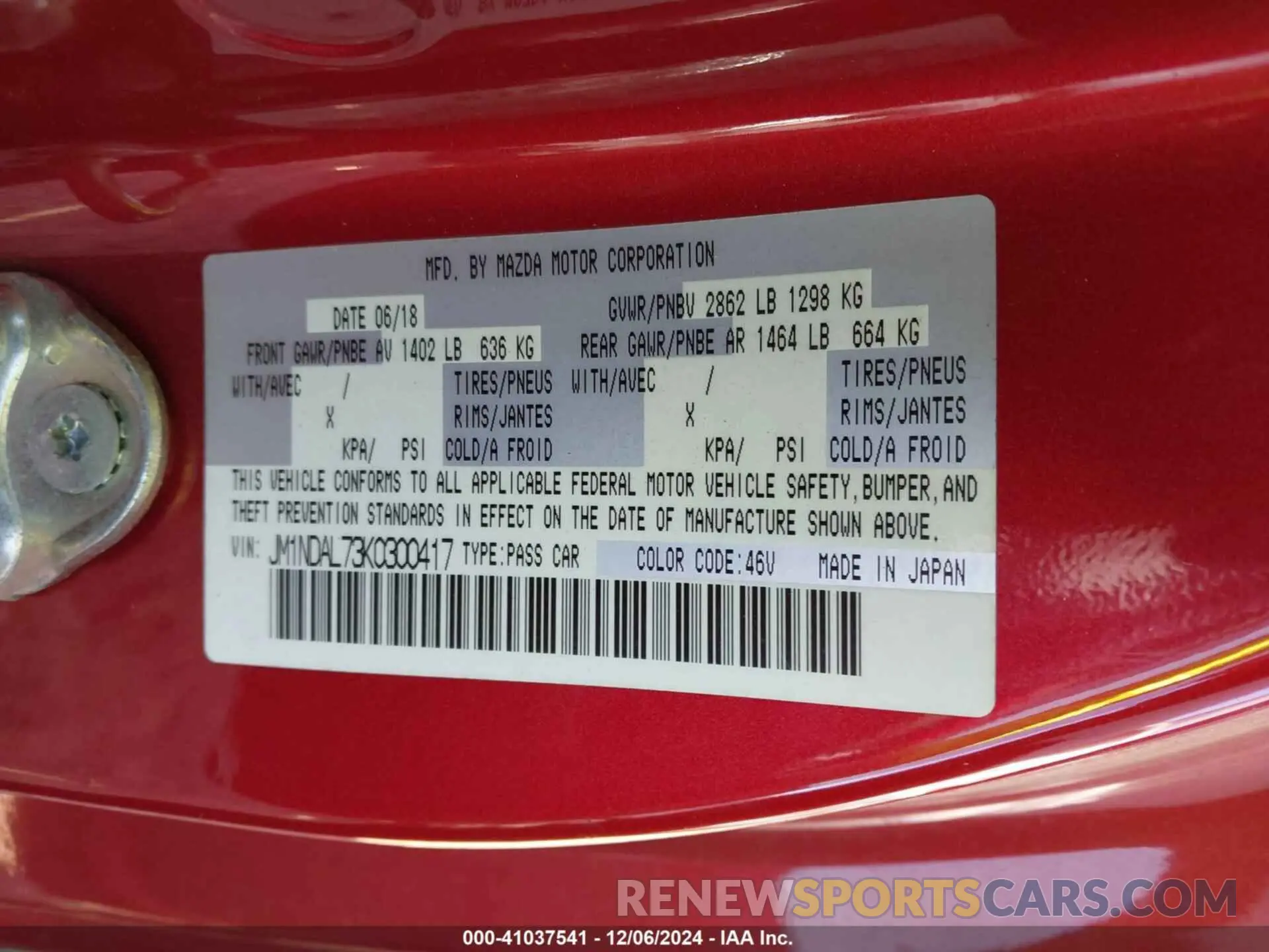 9 Photograph of a damaged car JM1NDAL73K0300417 MAZDA MX-5 MIATA RF 2019