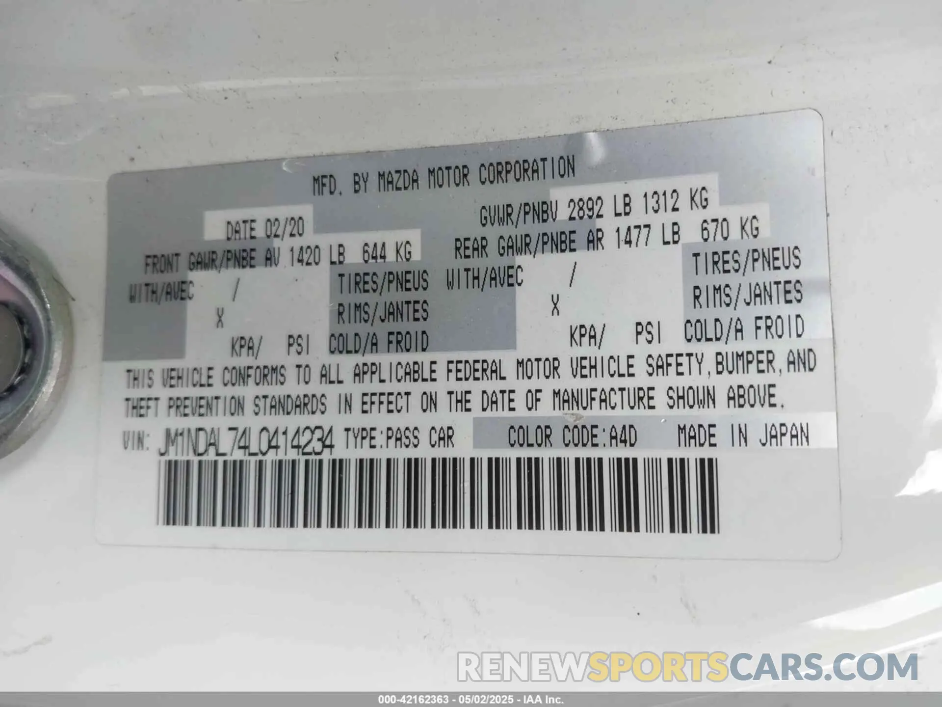 9 Photograph of a damaged car JM1NDAL74L0414234 MAZDA MX-5 MIATA RF 2020