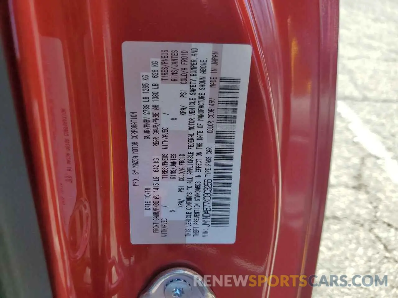 12 Фотография поврежденного автомобиля JM1NDAB77K0303256 MAZDA MX5 2019