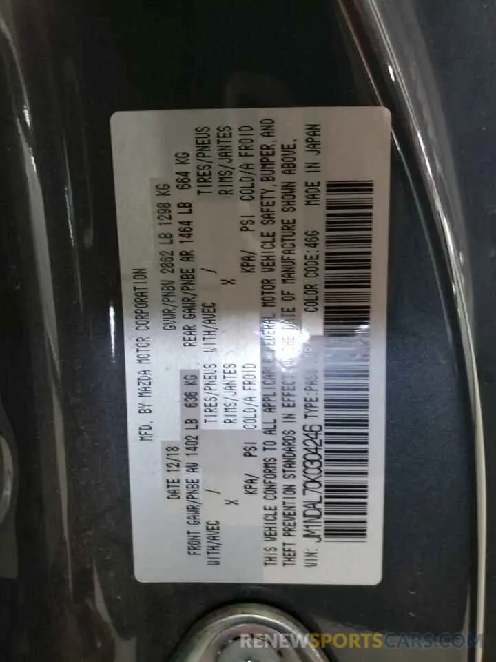 13 Photograph of a damaged car JM1NDAL70K0304246 MAZDA MX5 2019