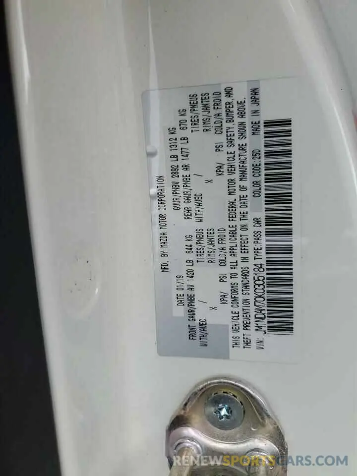 13 Photograph of a damaged car JM1NDAM70K0305184 MAZDA MX5 2019