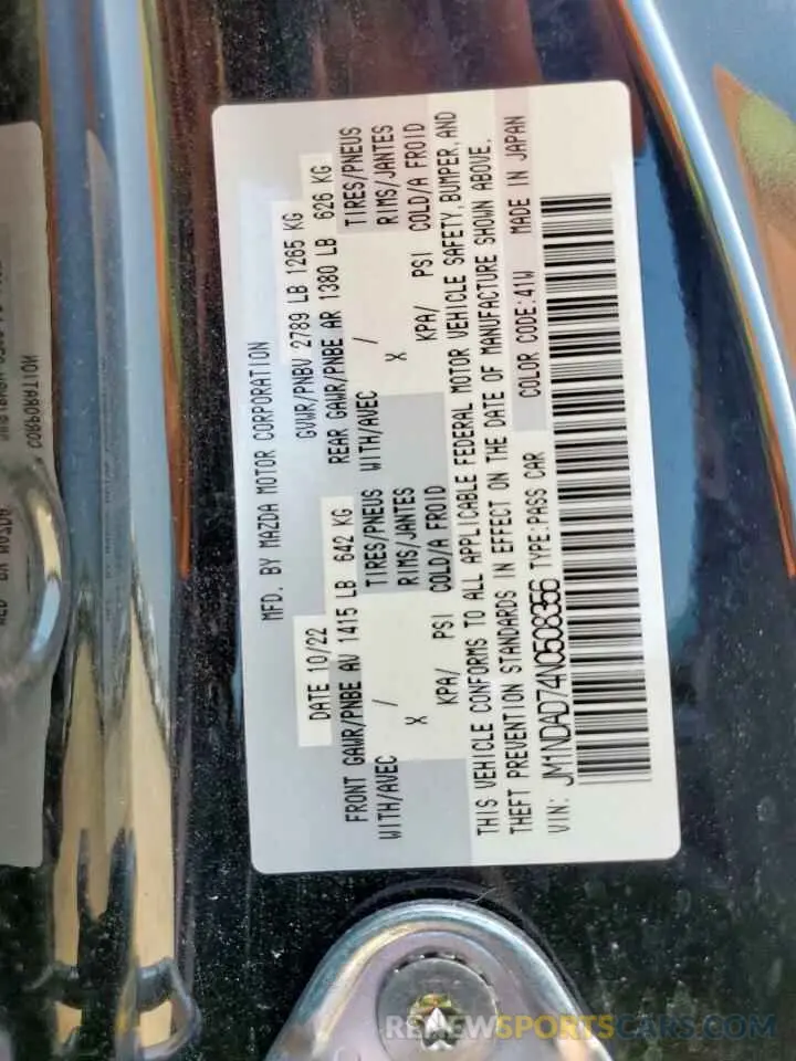 13 Фотография поврежденного автомобиля JM1NDAD74N0508356 MAZDA MX5 2022