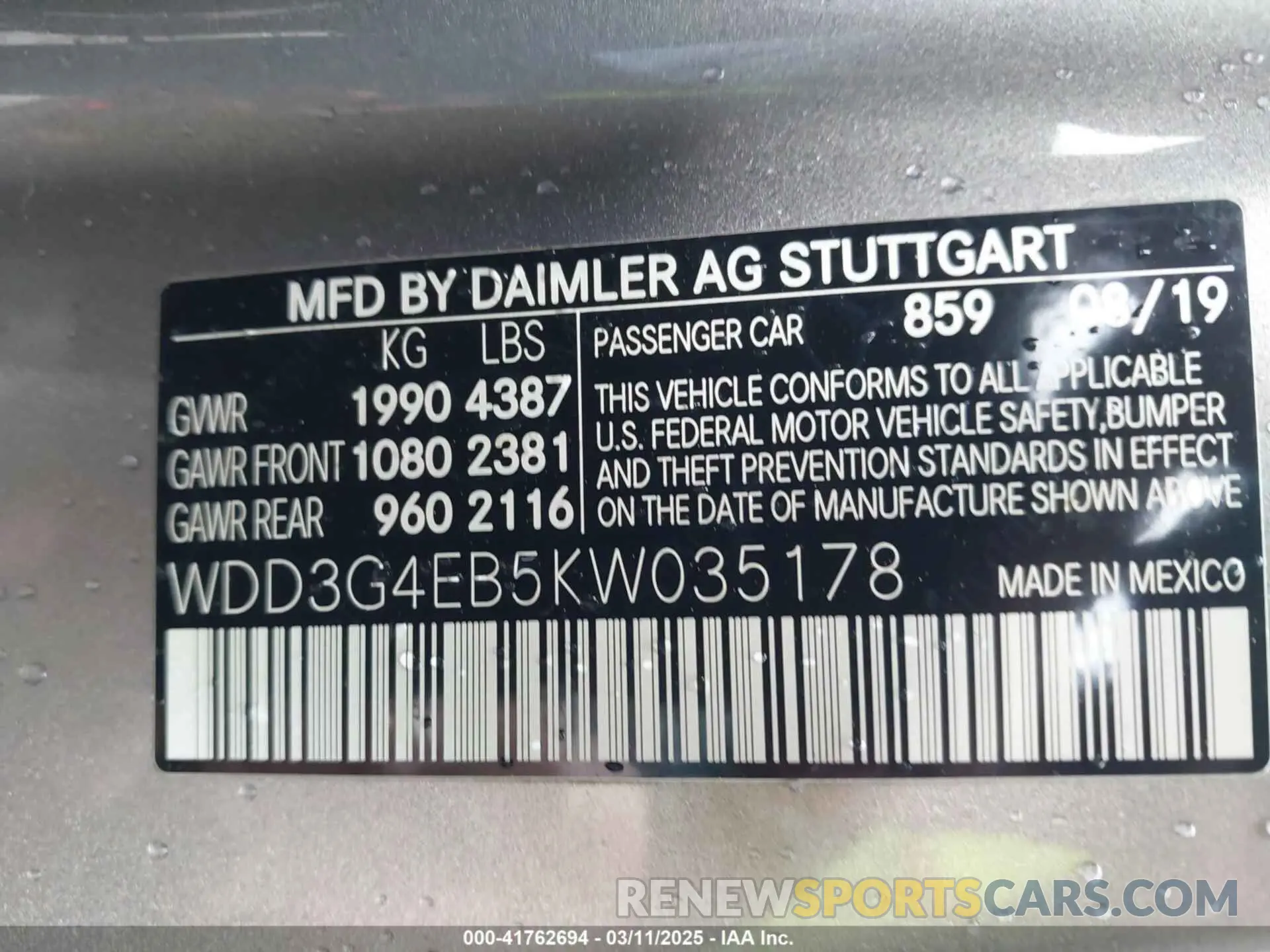 9 Фотография поврежденного автомобиля WDD3G4EB5KW035178 MERCEDES-BENZ A 220 2019