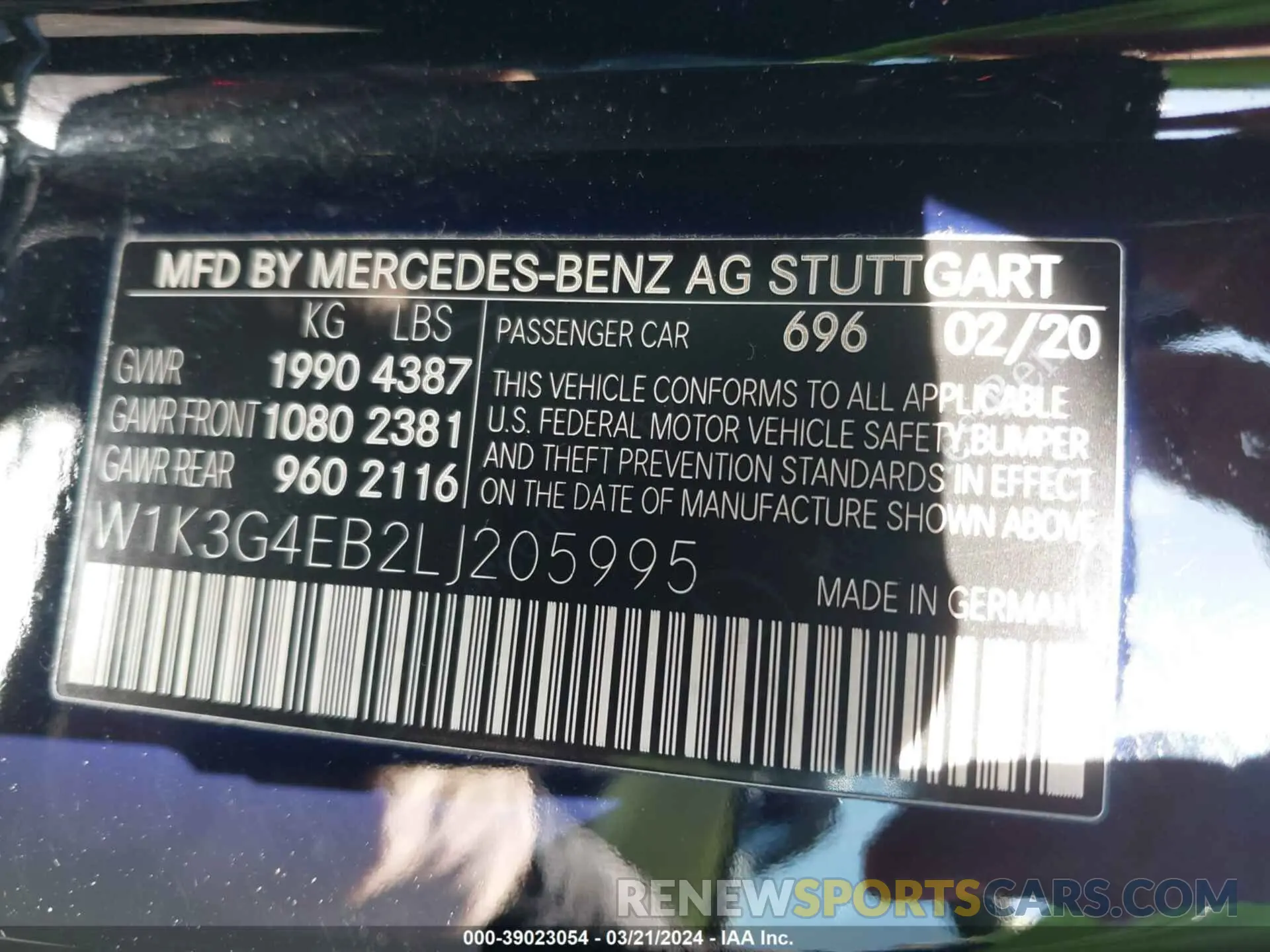 9 Фотография поврежденного автомобиля W1K3G4EB2LJ205995 MERCEDES-BENZ A 220 2020