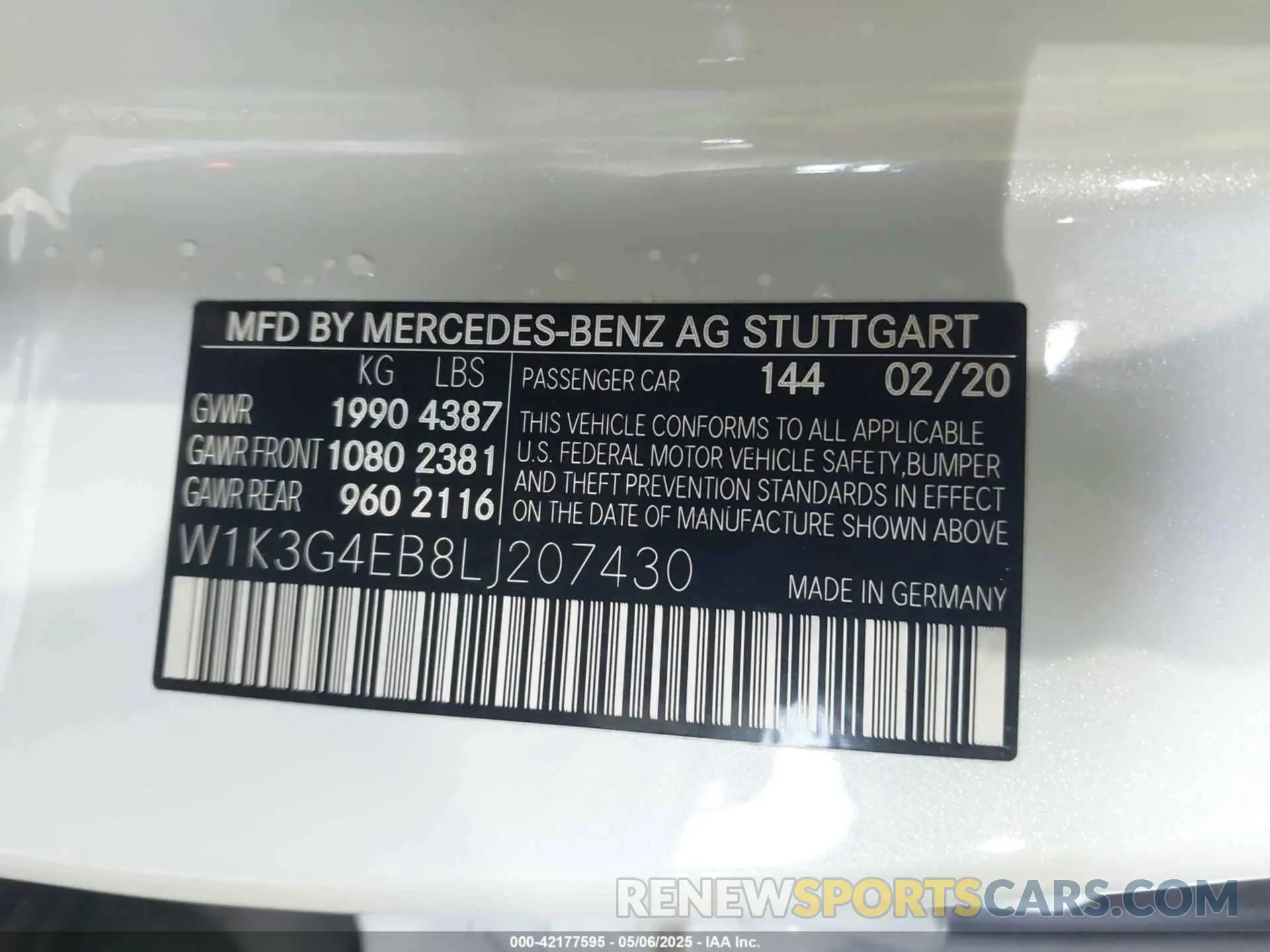 9 Photograph of a damaged car W1K3G4EB8LJ207430 MERCEDES-BENZ A 220 2020