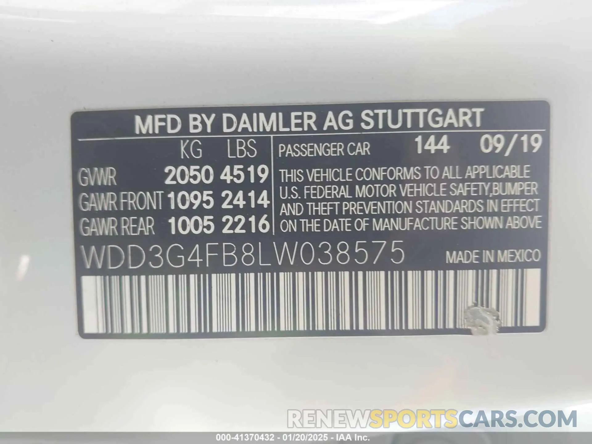 9 Фотография поврежденного автомобиля WDD3G4FB8LW038575 MERCEDES-BENZ A 220 2020
