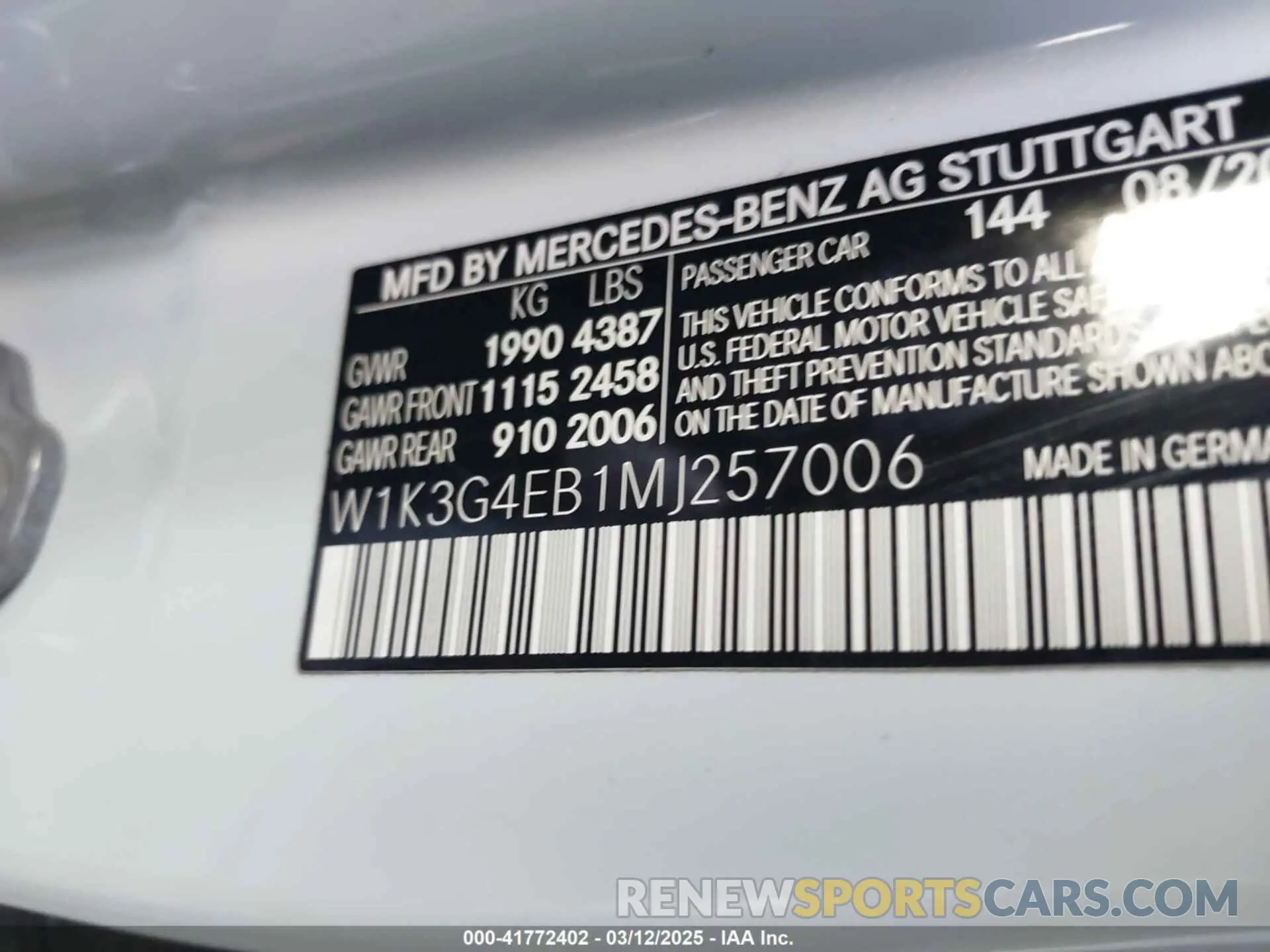 9 Photograph of a damaged car W1K3G4EB1MJ257006 MERCEDES-BENZ A 220 2021