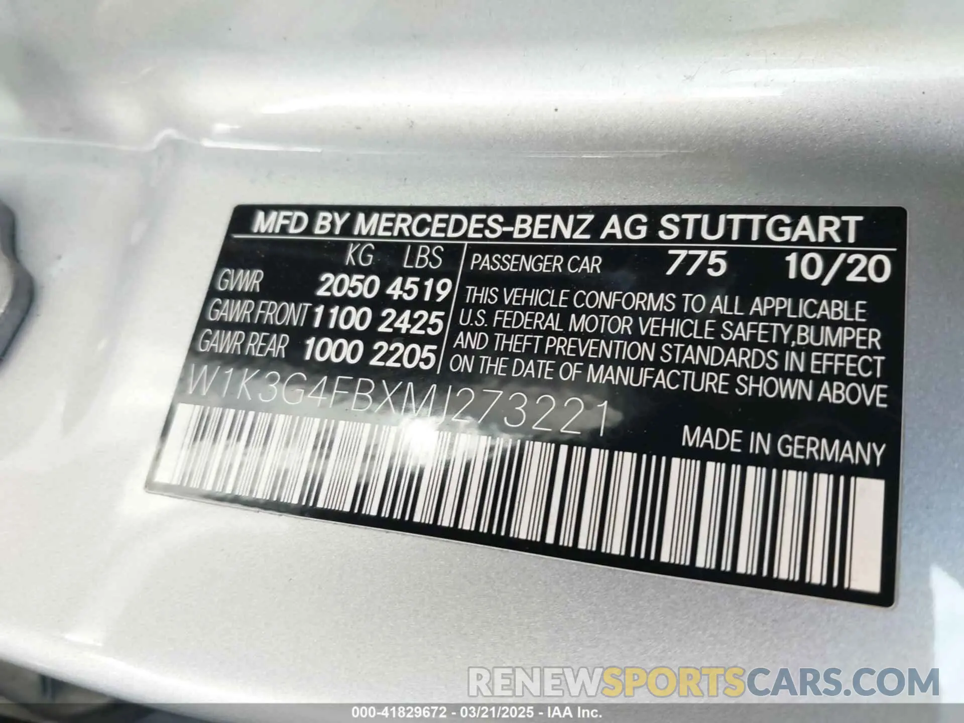 9 Фотография поврежденного автомобиля W1K3G4FBXMJ273221 MERCEDES-BENZ A 220 2021