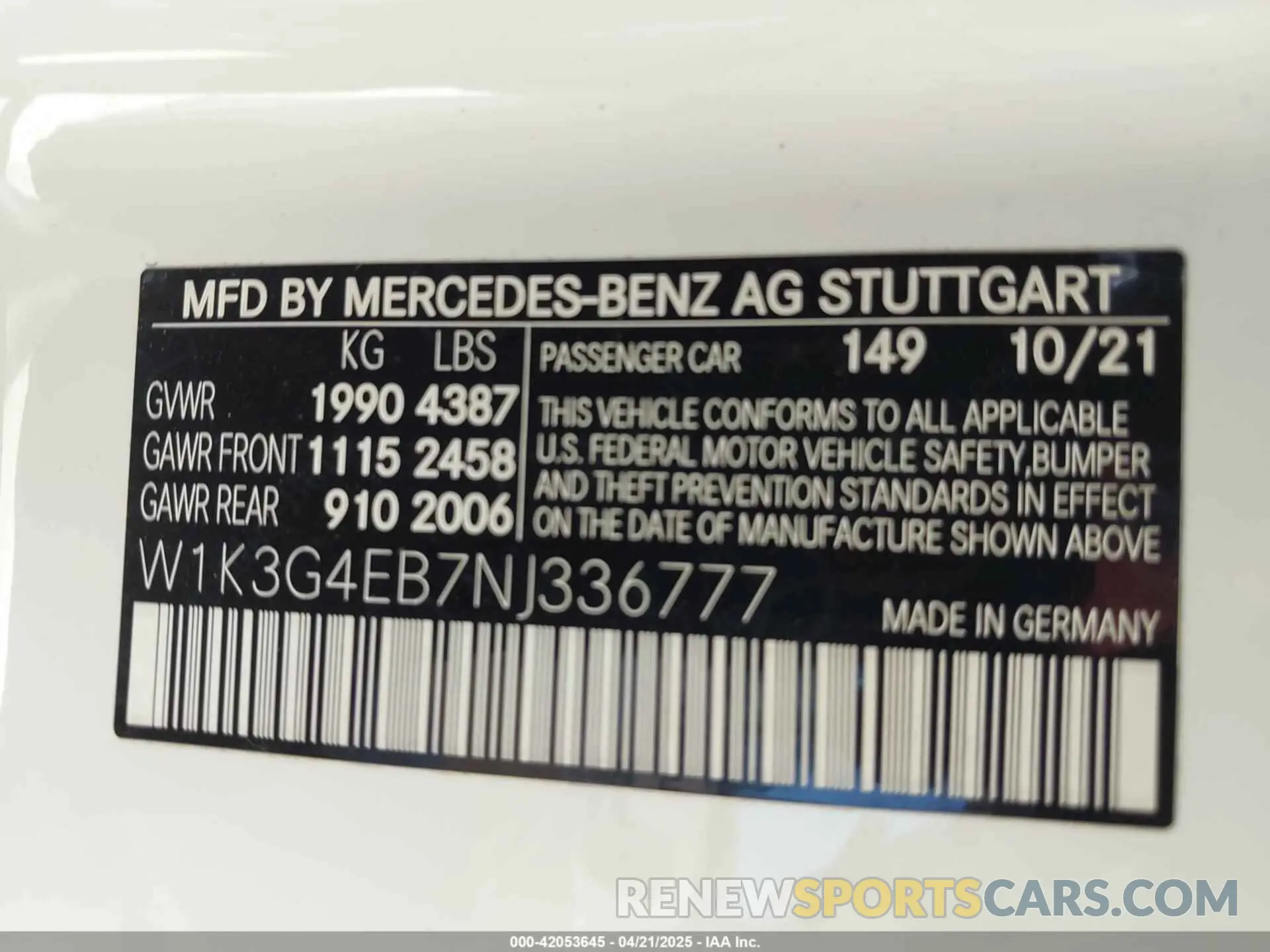 9 Photograph of a damaged car W1K3G4EB7NJ336777 MERCEDES-BENZ A 220 2022