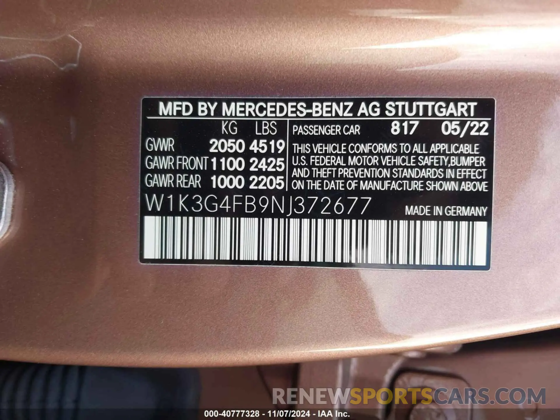 9 Фотография поврежденного автомобиля W1K3G4FB9NJ372677 MERCEDES-BENZ A 220 2022