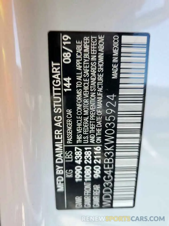12 Фотография поврежденного автомобиля WDD3G4EB3KW035924 MERCEDES-BENZ A-CLASS 2019