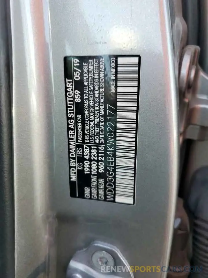 12 Photograph of a damaged car WDD3G4EB4KW022177 MERCEDES-BENZ A-CLASS 2019