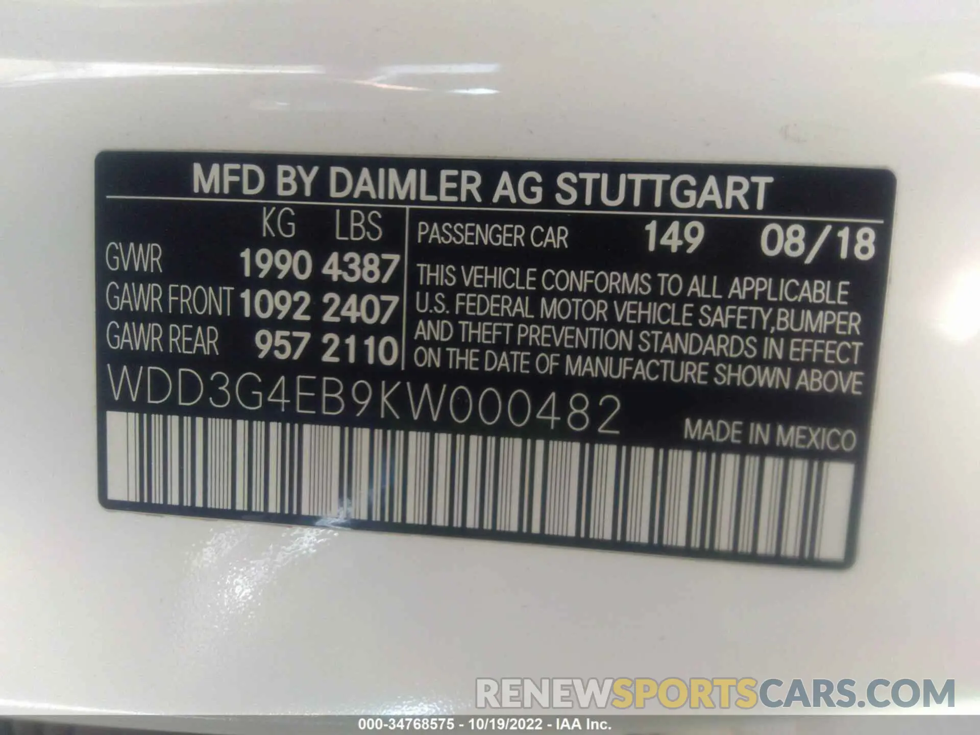 9 Фотография поврежденного автомобиля WDD3G4EB9KW000482 MERCEDES-BENZ A-CLASS 2019