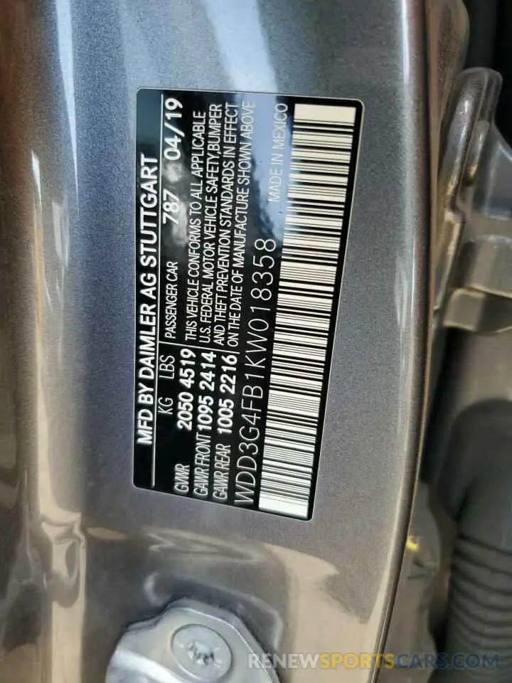 12 Фотография поврежденного автомобиля WDD3G4FB1KW018358 MERCEDES-BENZ A-CLASS 2019