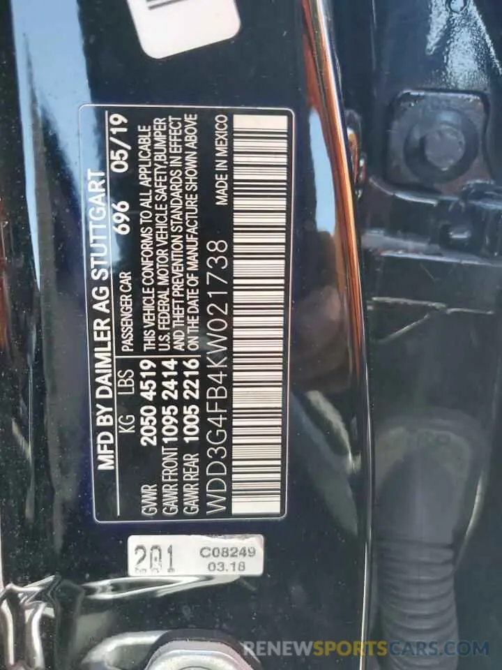 12 Photograph of a damaged car WDD3G4FB4KW021738 MERCEDES-BENZ A-CLASS 2019