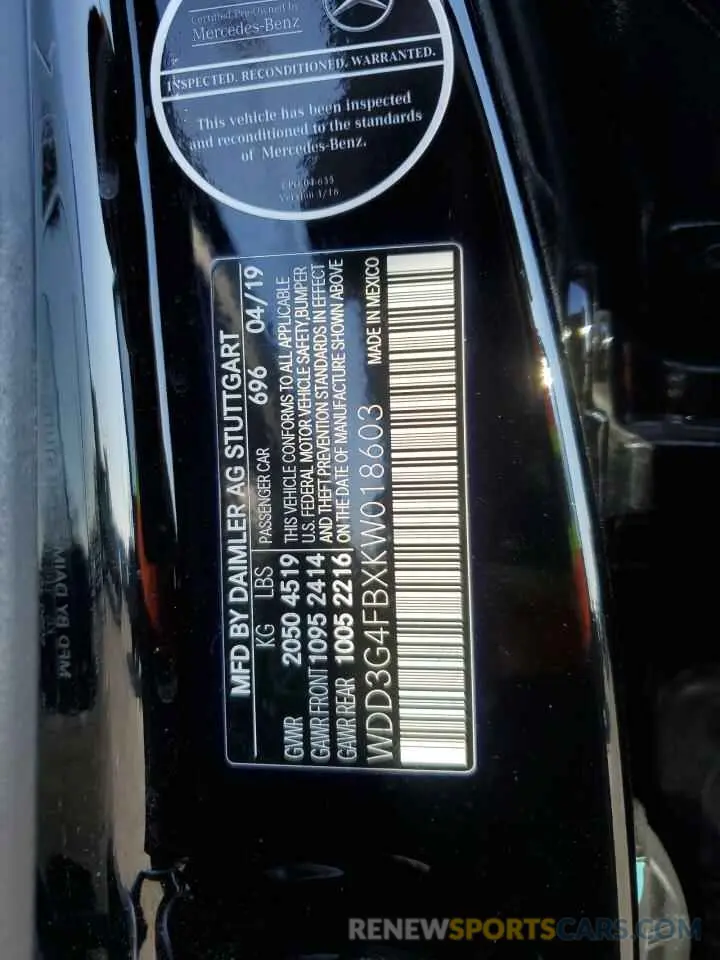 10 Photograph of a damaged car WDD3G4FBXKW018603 MERCEDES-BENZ A-CLASS 2019