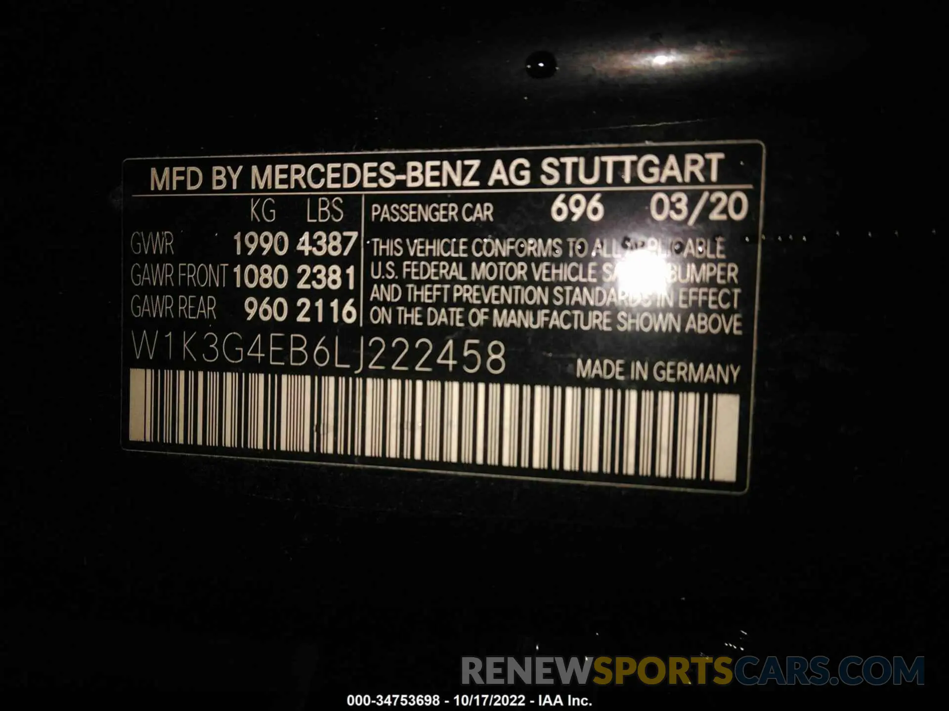9 Фотография поврежденного автомобиля 00K3G4EB6LJ222458 MERCEDES-BENZ A-CLASS 2020
