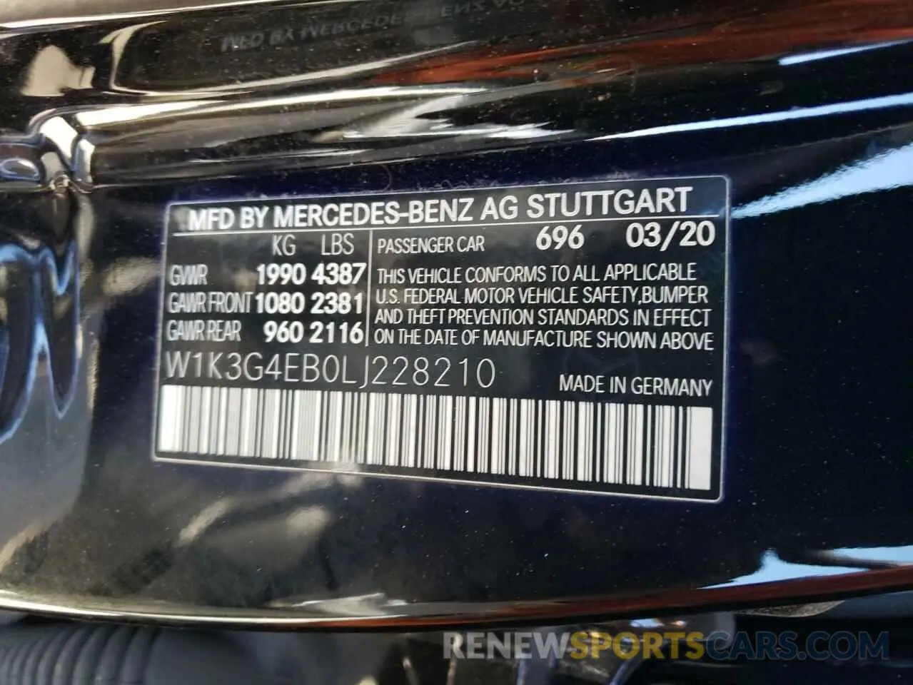 10 Фотография поврежденного автомобиля W1K3G4EB0LJ228210 MERCEDES-BENZ A-CLASS 2020
