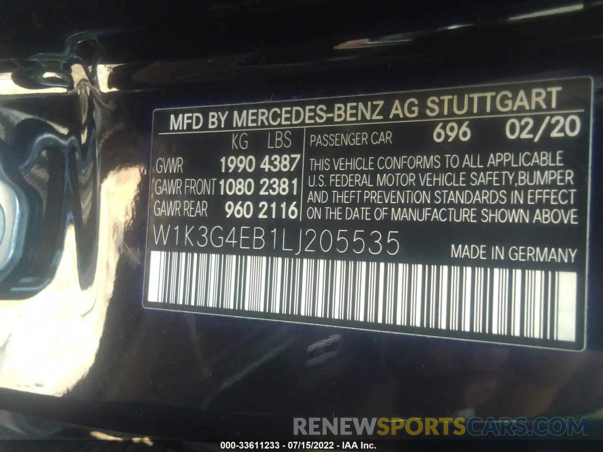 9 Фотография поврежденного автомобиля W1K3G4EB1LJ205535 MERCEDES-BENZ A-CLASS 2020