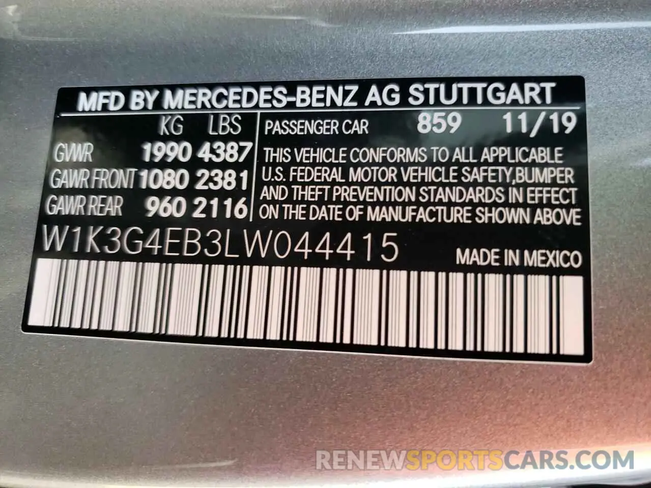10 Photograph of a damaged car W1K3G4EB3LW044415 MERCEDES-BENZ A-CLASS 2020