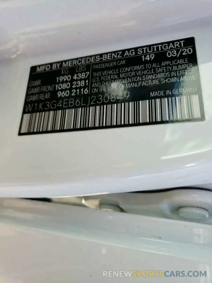 10 Фотография поврежденного автомобиля W1K3G4EB6LJ230849 MERCEDES-BENZ A-CLASS 2020