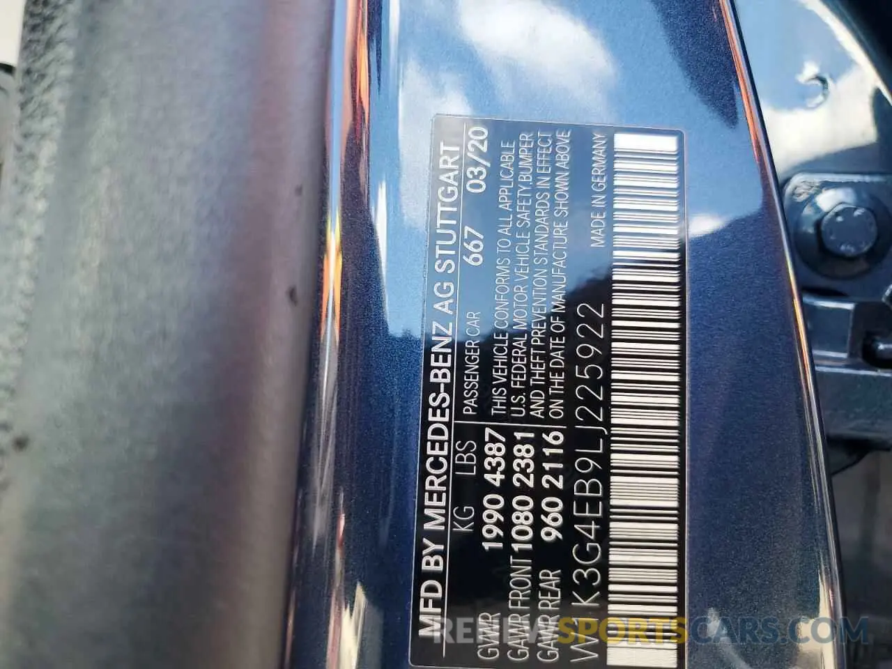 10 Photograph of a damaged car W1K3G4EB9LJ225922 MERCEDES-BENZ A-CLASS 2020