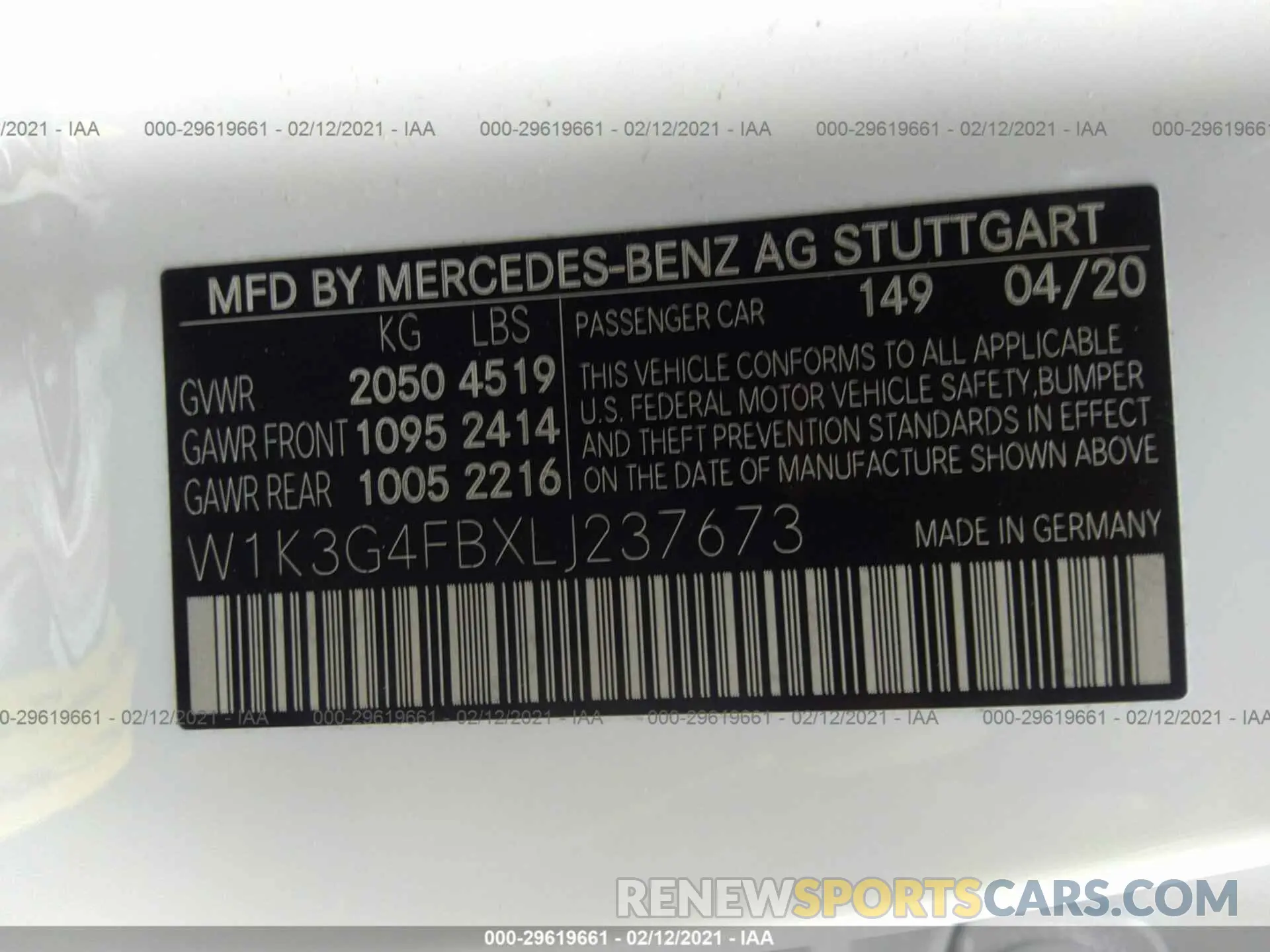 9 Photograph of a damaged car W1K3G4FBXLJ237673 MERCEDES-BENZ A-CLASS 2020