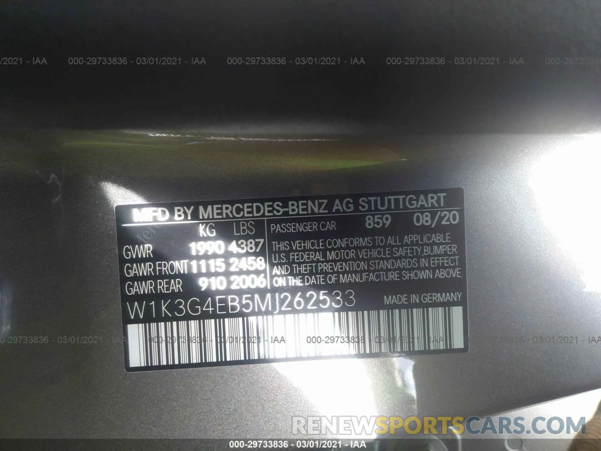 9 Photograph of a damaged car W1K3G4EB5MJ262533 MERCEDES-BENZ A-CLASS 2021