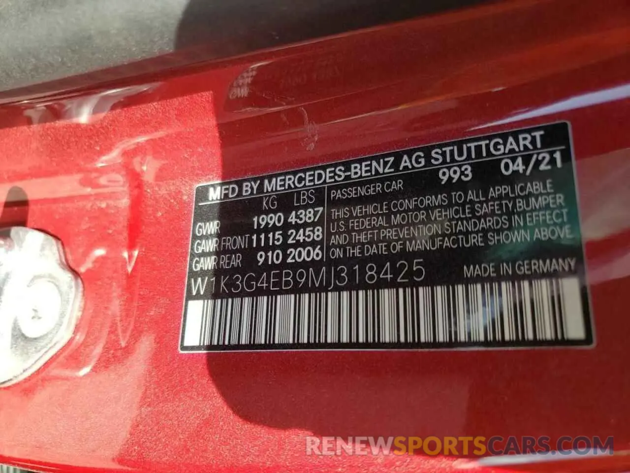 10 Photograph of a damaged car W1K3G4EB9MJ318425 MERCEDES-BENZ A-CLASS 2021
