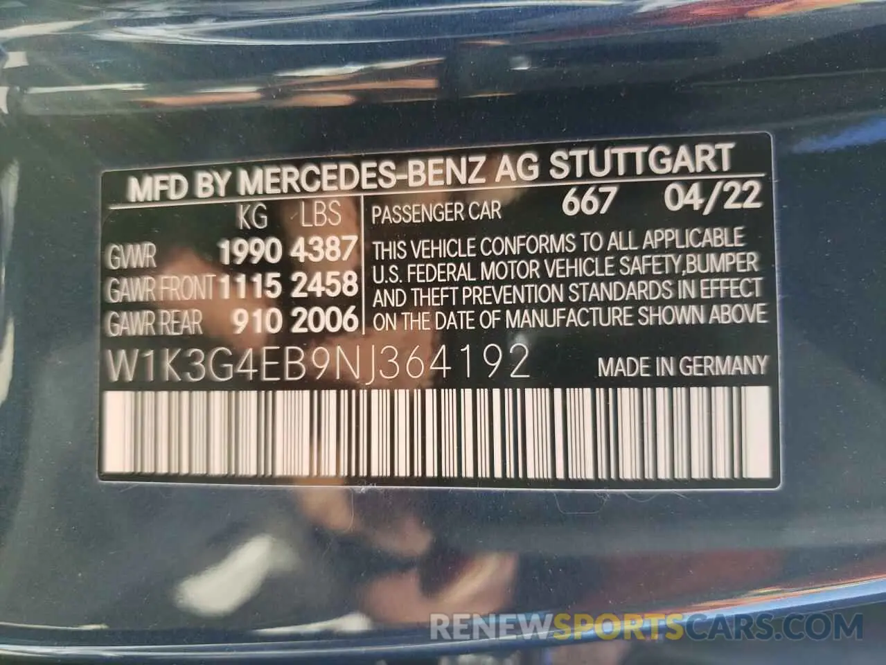 10 Фотография поврежденного автомобиля W1K3G4EB9NJ364192 MERCEDES-BENZ A-CLASS 2022