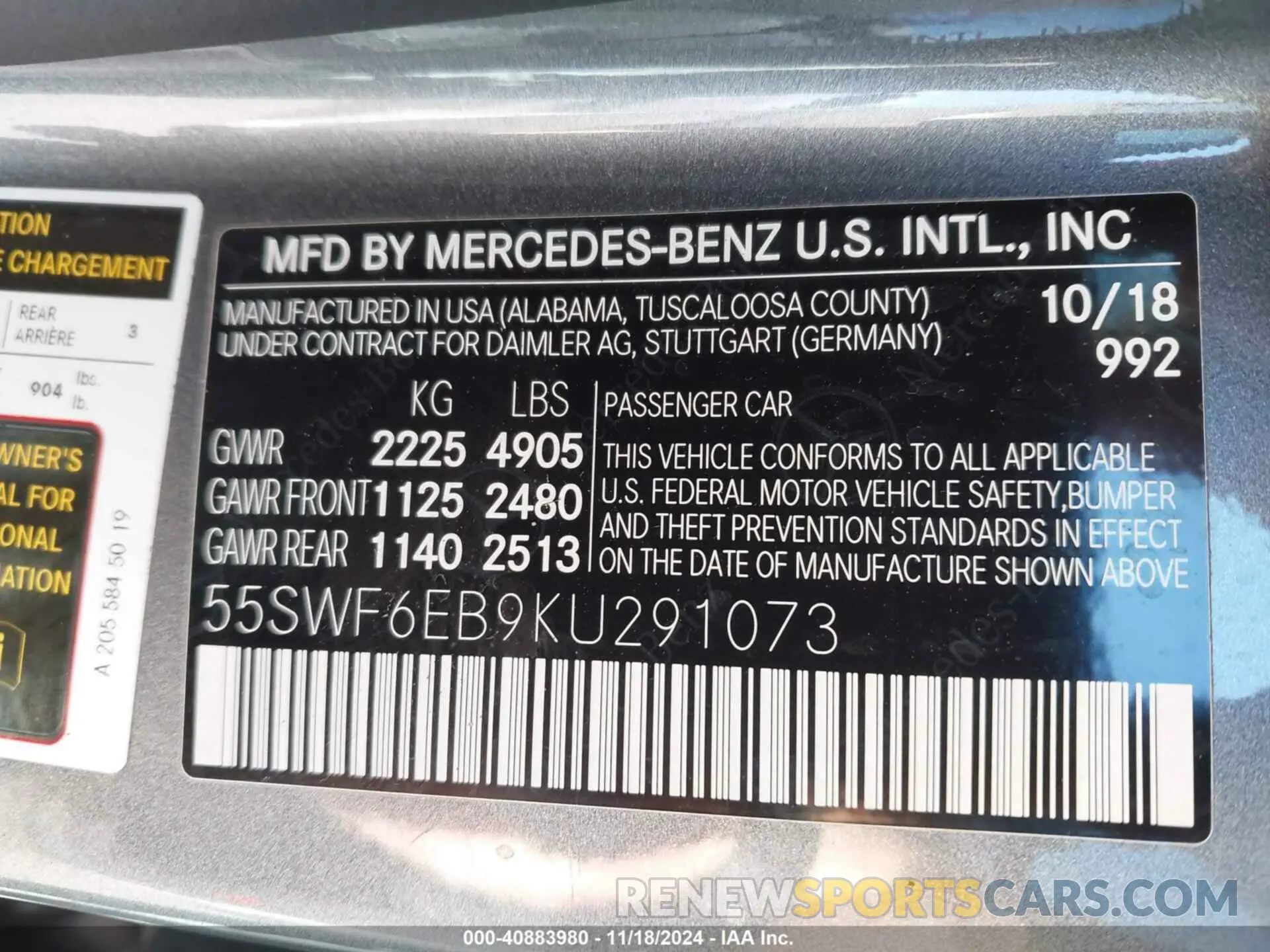 9 Photograph of a damaged car 55SWF6EB9KU291073 MERCEDES-BENZ AMG C 43 2019