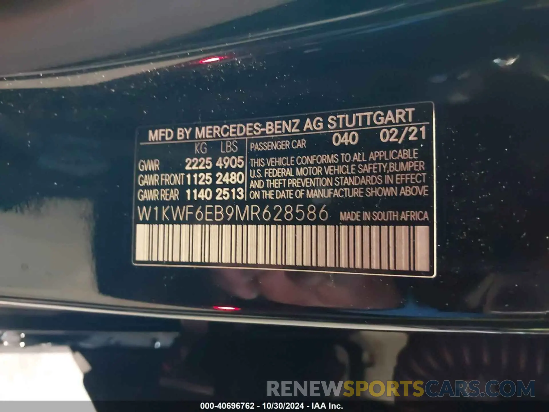 9 Фотография поврежденного автомобиля W1KWF6EB9MR628586 MERCEDES-BENZ AMG C 43 2021