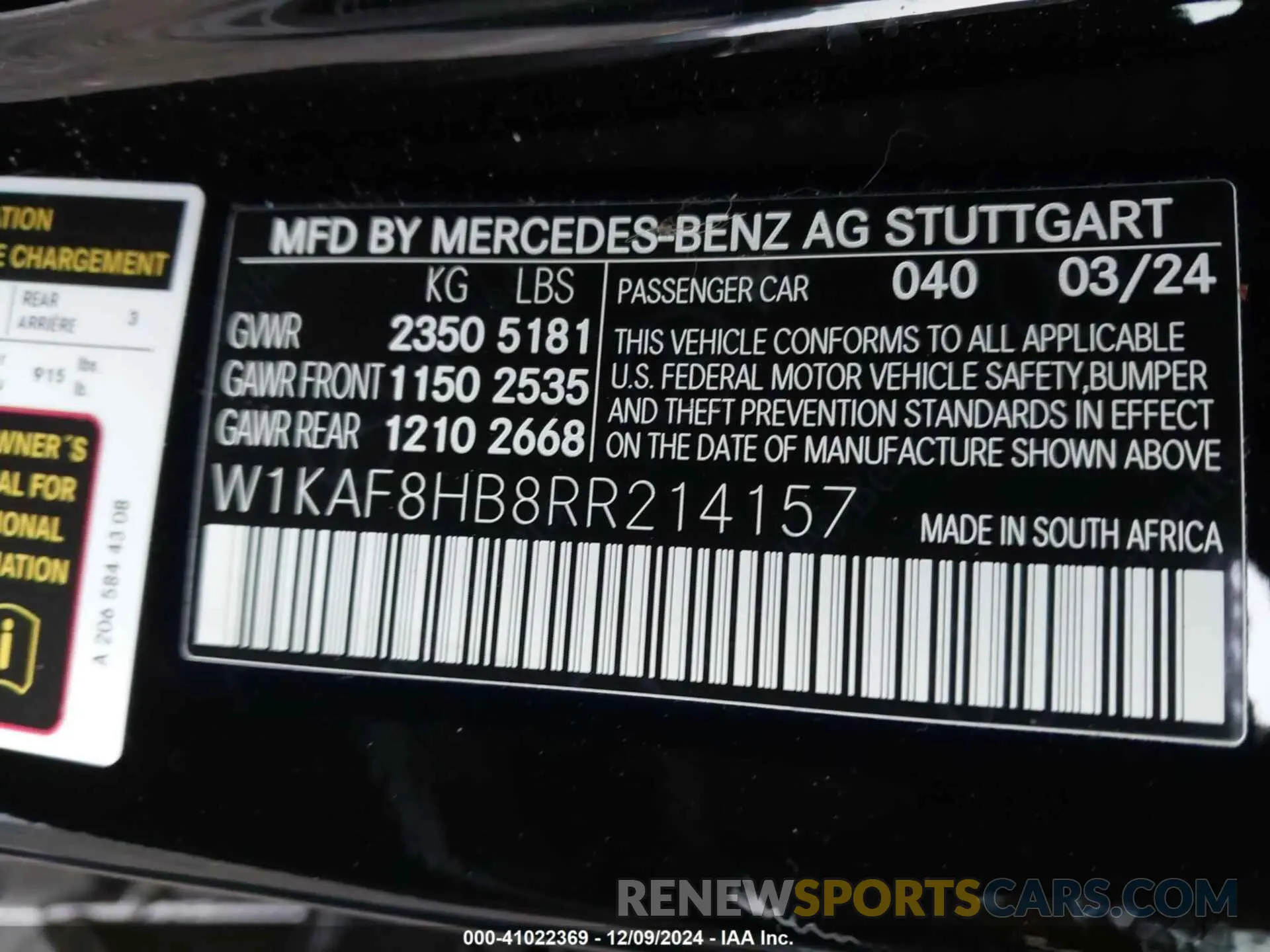 9 Фотография поврежденного автомобиля W1KAF8HB8RR214157 MERCEDES-BENZ AMG C 43 2024