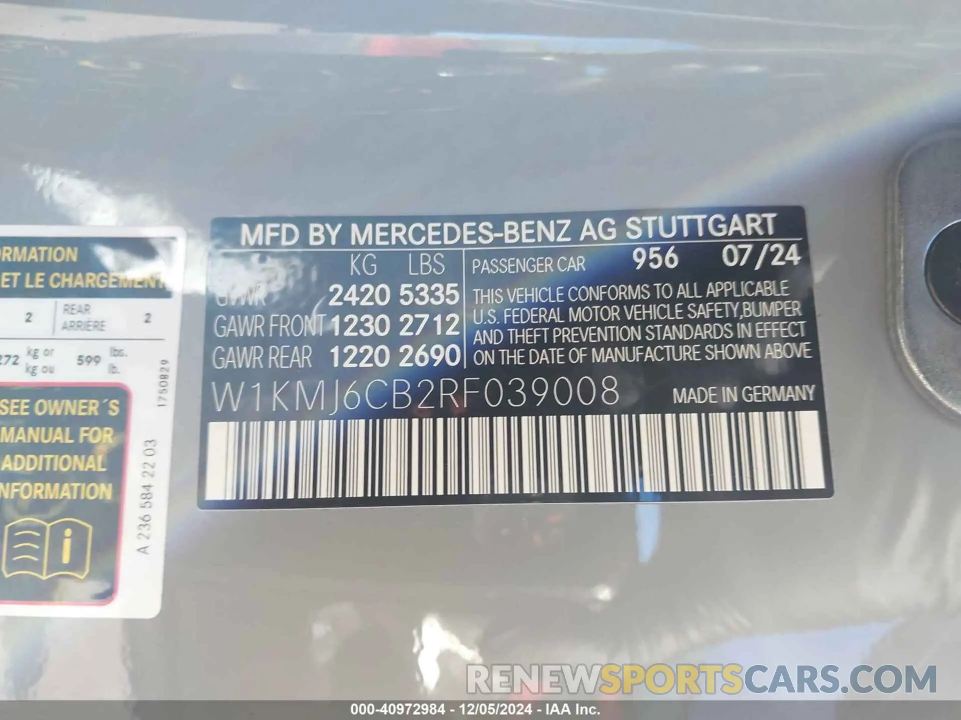 9 Photograph of a damaged car W1KMJ6CB2RF039008 MERCEDES-BENZ AMG CLE 53 2024