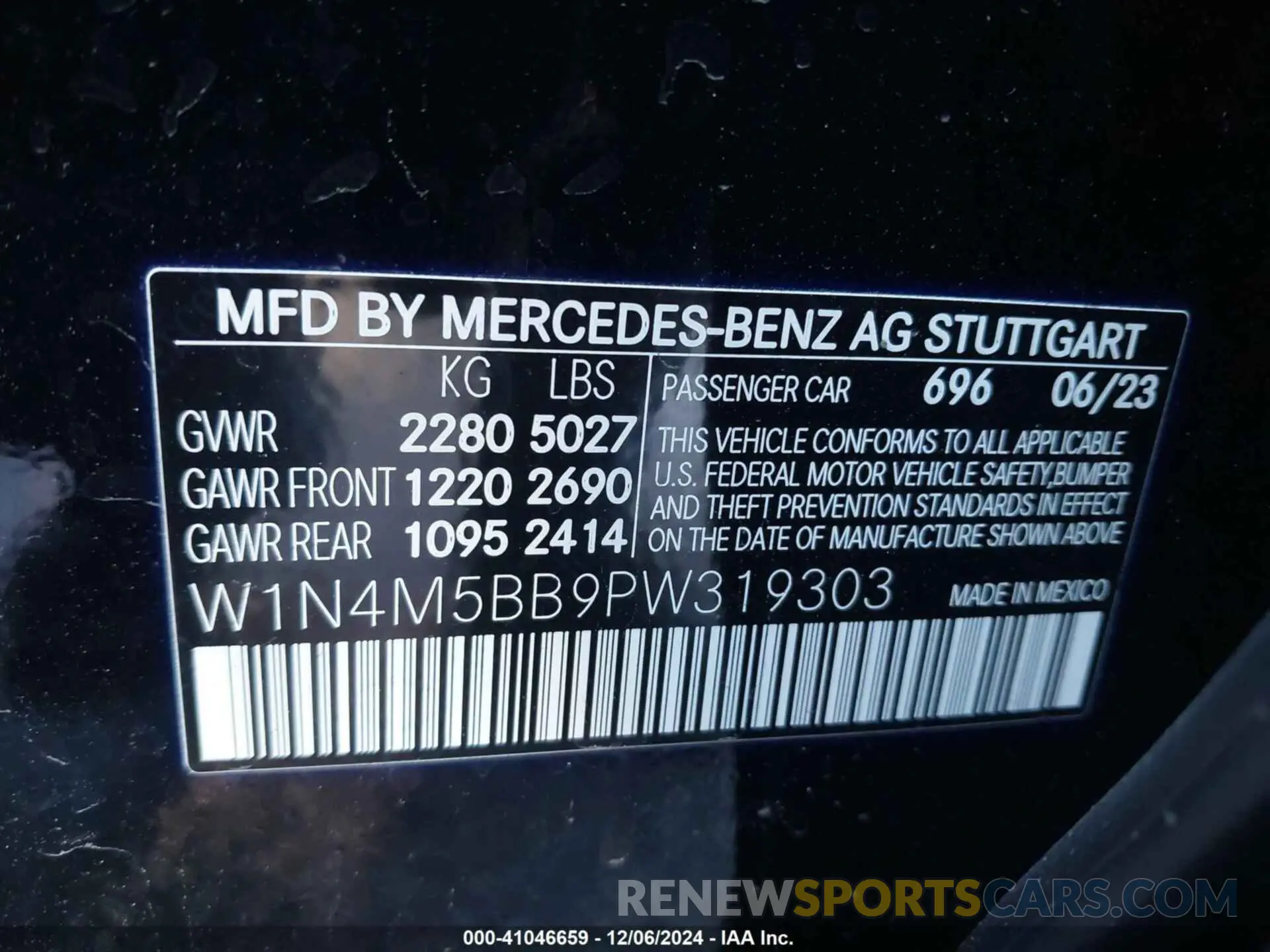 9 Фотография поврежденного автомобиля W1N4M5BB9PW319303 MERCEDES-BENZ AMG GLB 35 2023