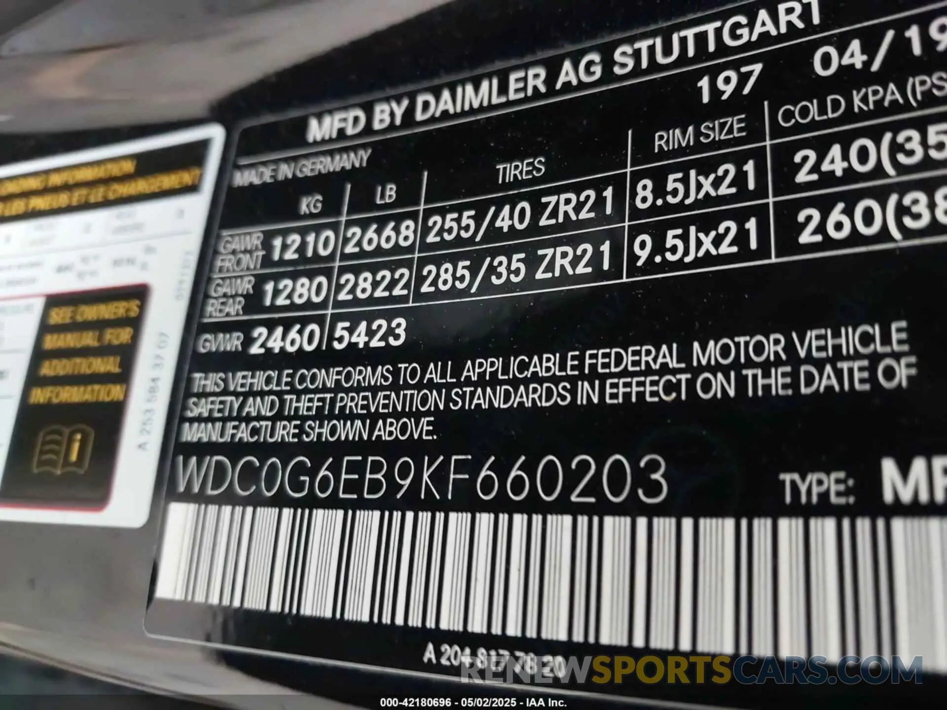 9 Фотография поврежденного автомобиля WDC0G6EB9KF660203 MERCEDES-BENZ AMG GLC 43 2019