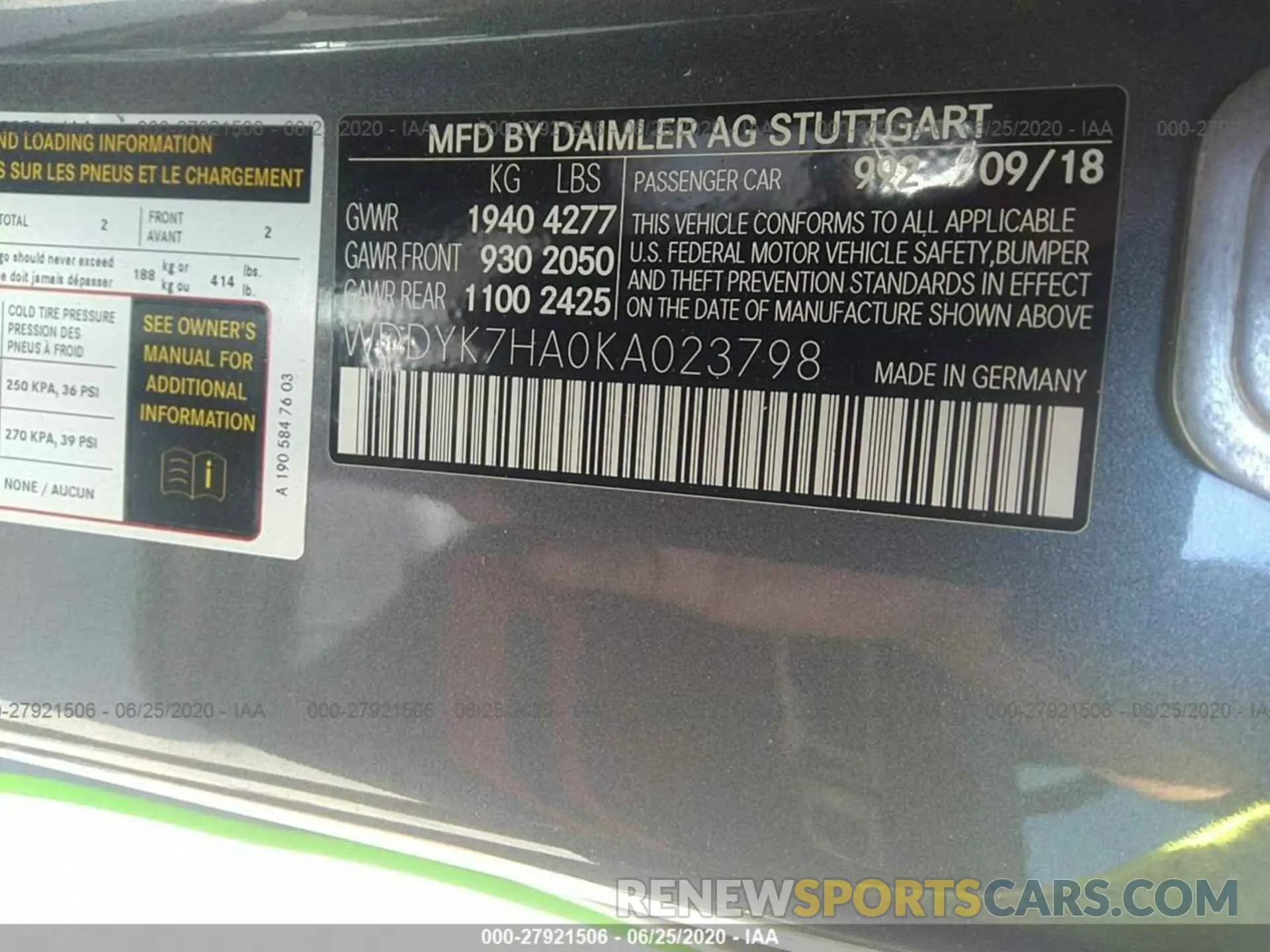 9 Photograph of a damaged car WDDYK7HA0KA023798 MERCEDES-BENZ AMG GT 2019
