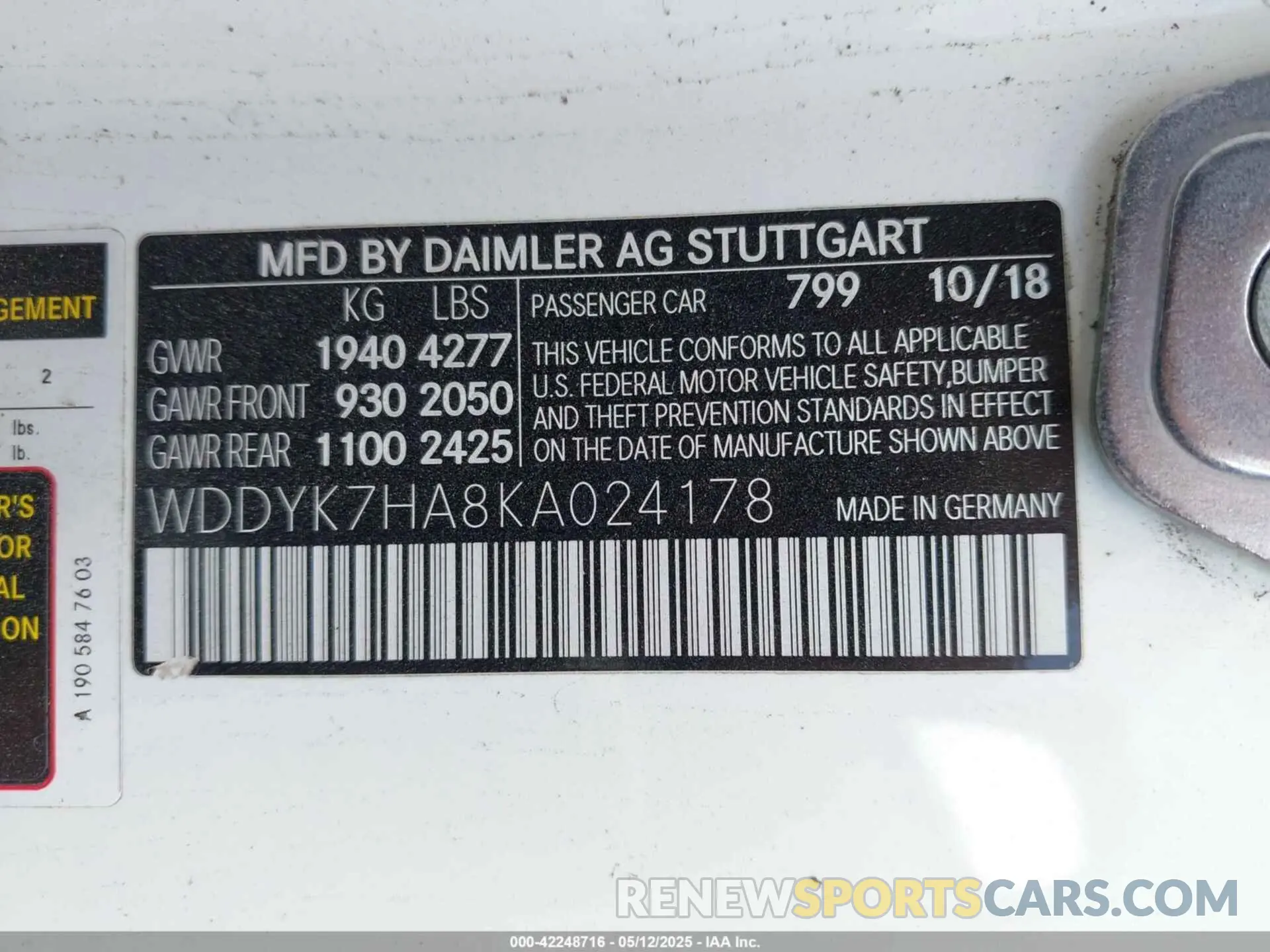 9 Photograph of a damaged car WDDYK7HA8KA024178 MERCEDES-BENZ AMG GT 2019