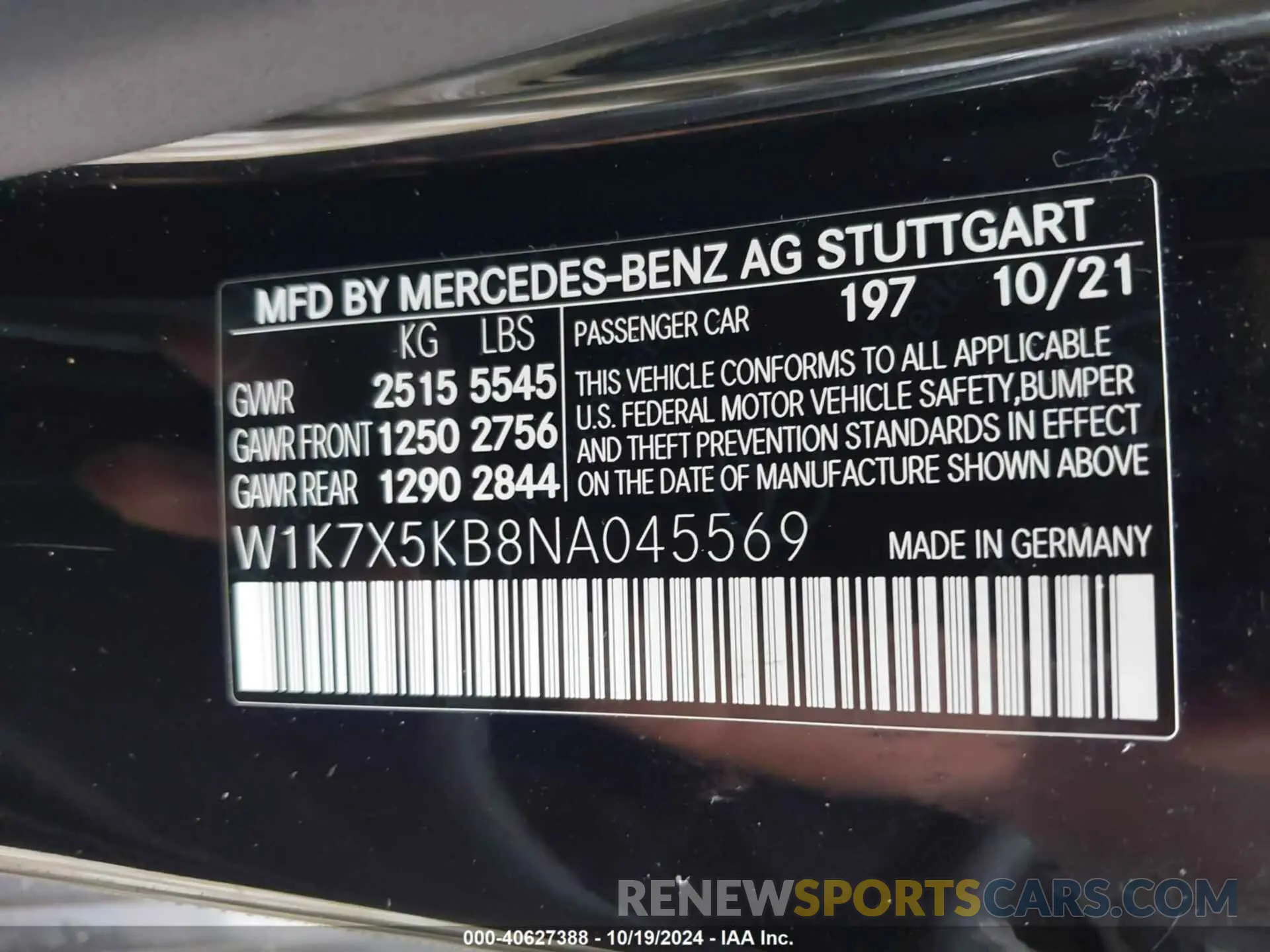 9 Фотография поврежденного автомобиля W1K7X5KB8NA045569 MERCEDES-BENZ AMG GT 43 4-DOOR COUPE 2022
