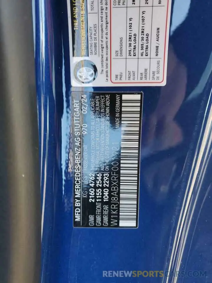 12 Photograph of a damaged car W1KRJ8ABXRF001921 MERCEDES-BENZ AMG GT 55 2024