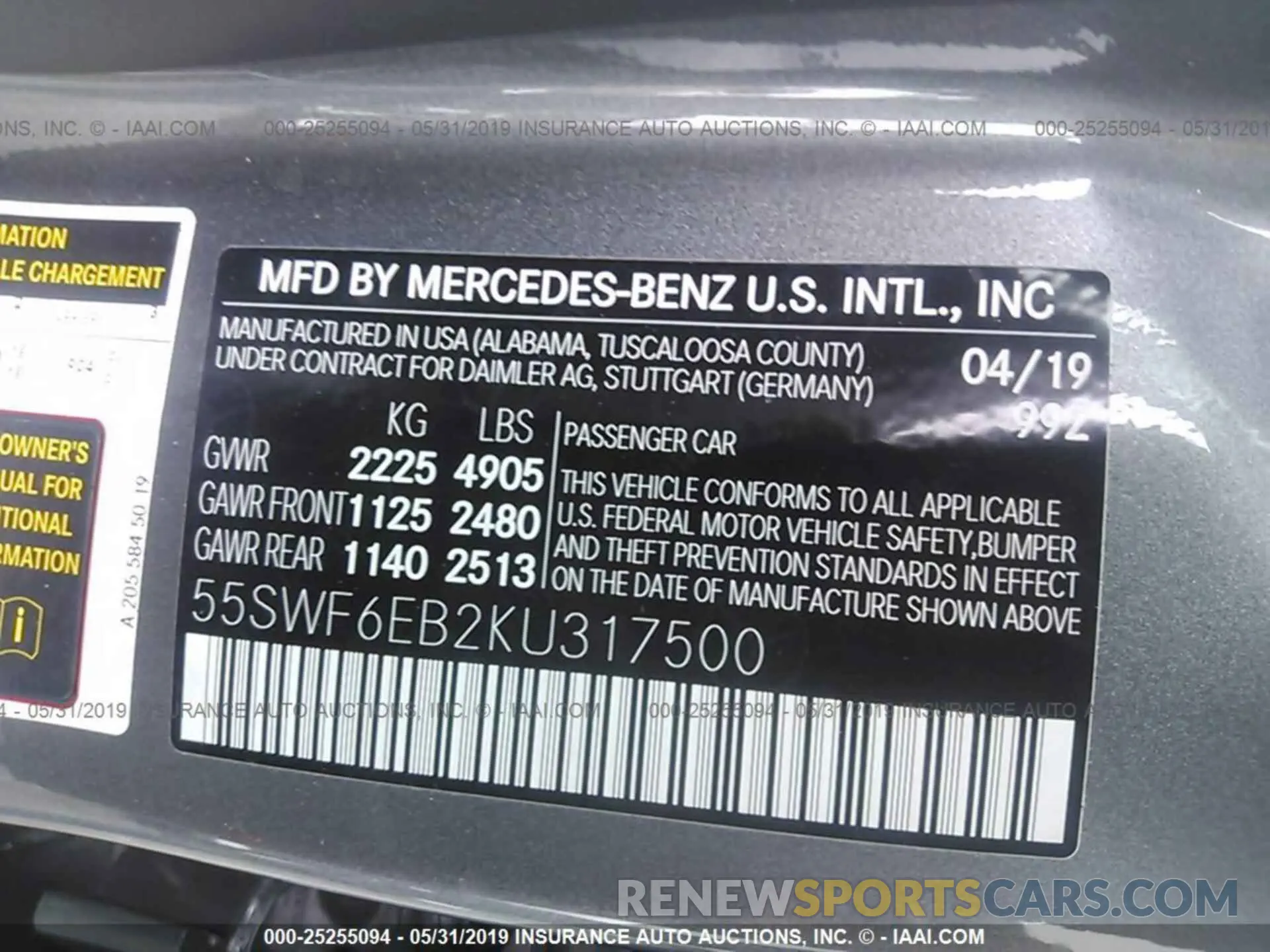 9 Photograph of a damaged car 55SWF6EB2KU317500 MERCEDES-BENZ C 2019