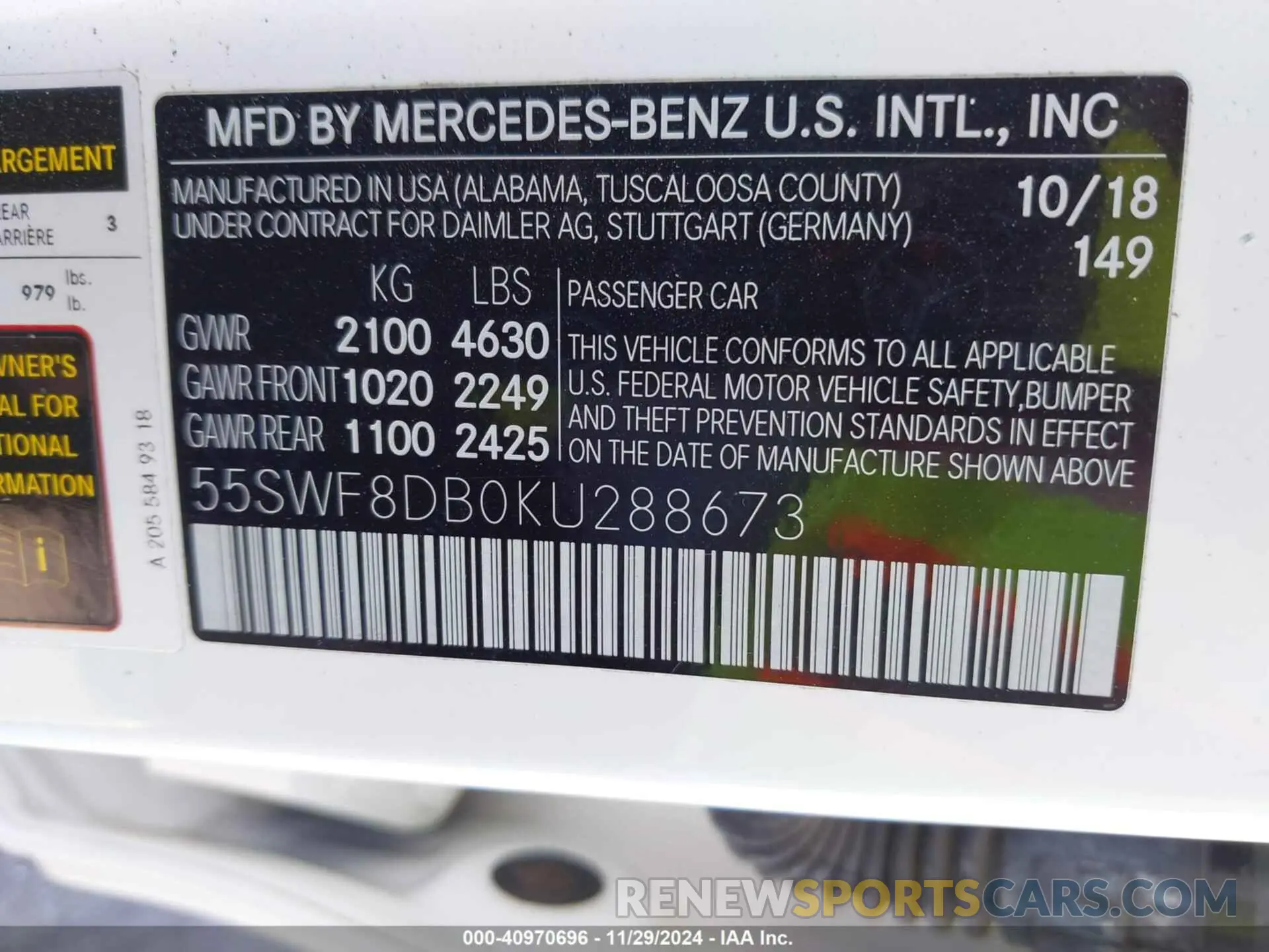 9 Photograph of a damaged car 55SWF8DB0KU288673 MERCEDES-BENZ C 300 2019