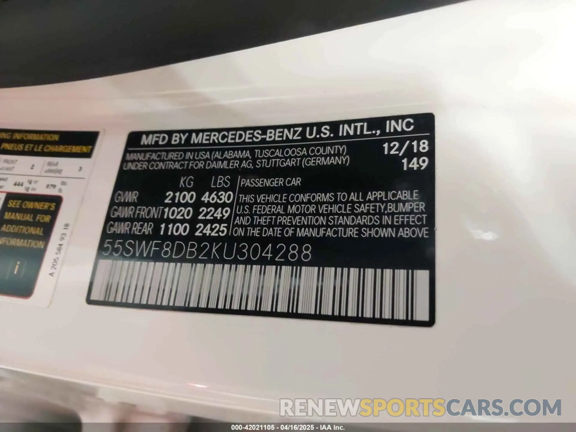 9 Photograph of a damaged car 55SWF8DB2KU304288 MERCEDES-BENZ C 300 2019
